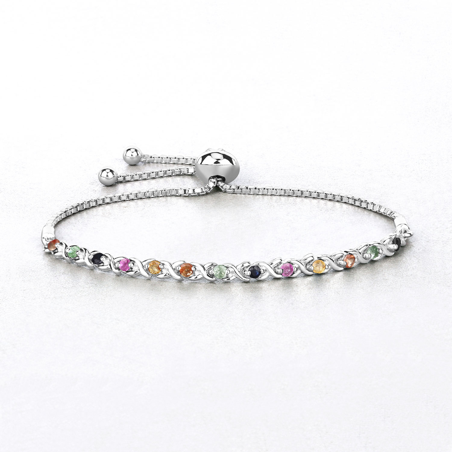 0.88 Carat Genuine Multi Sapphire .925 Sterling Silver Bracelet