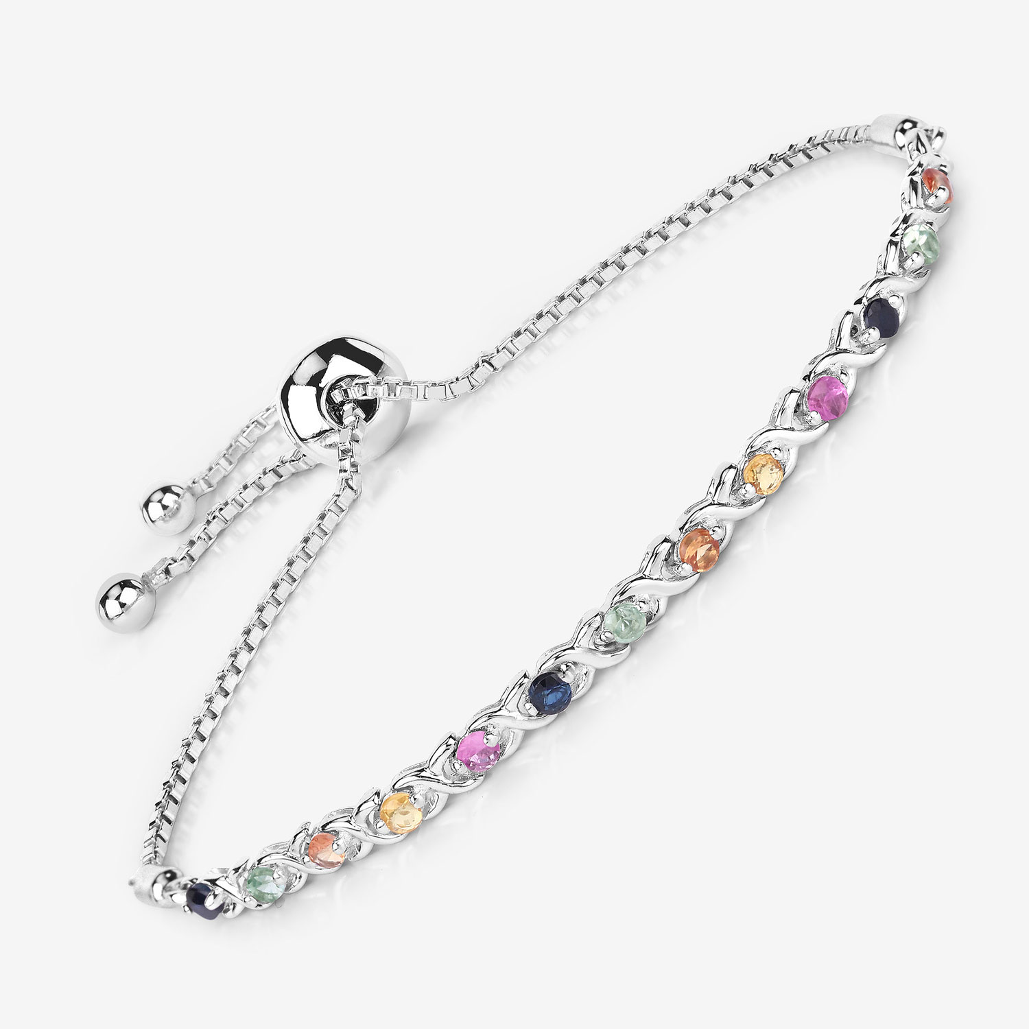 0.88 Carat Genuine Multi Sapphire .925 Sterling Silver Bracelet