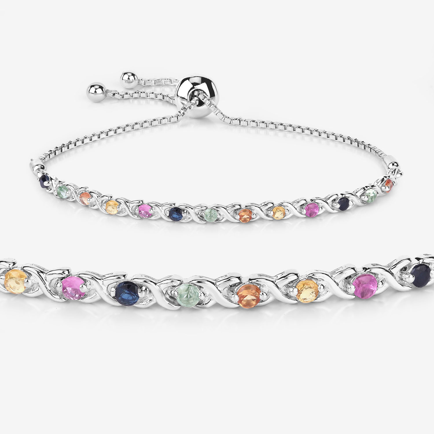 0.88 Carat Genuine Multi Sapphire .925 Sterling Silver Bracelet