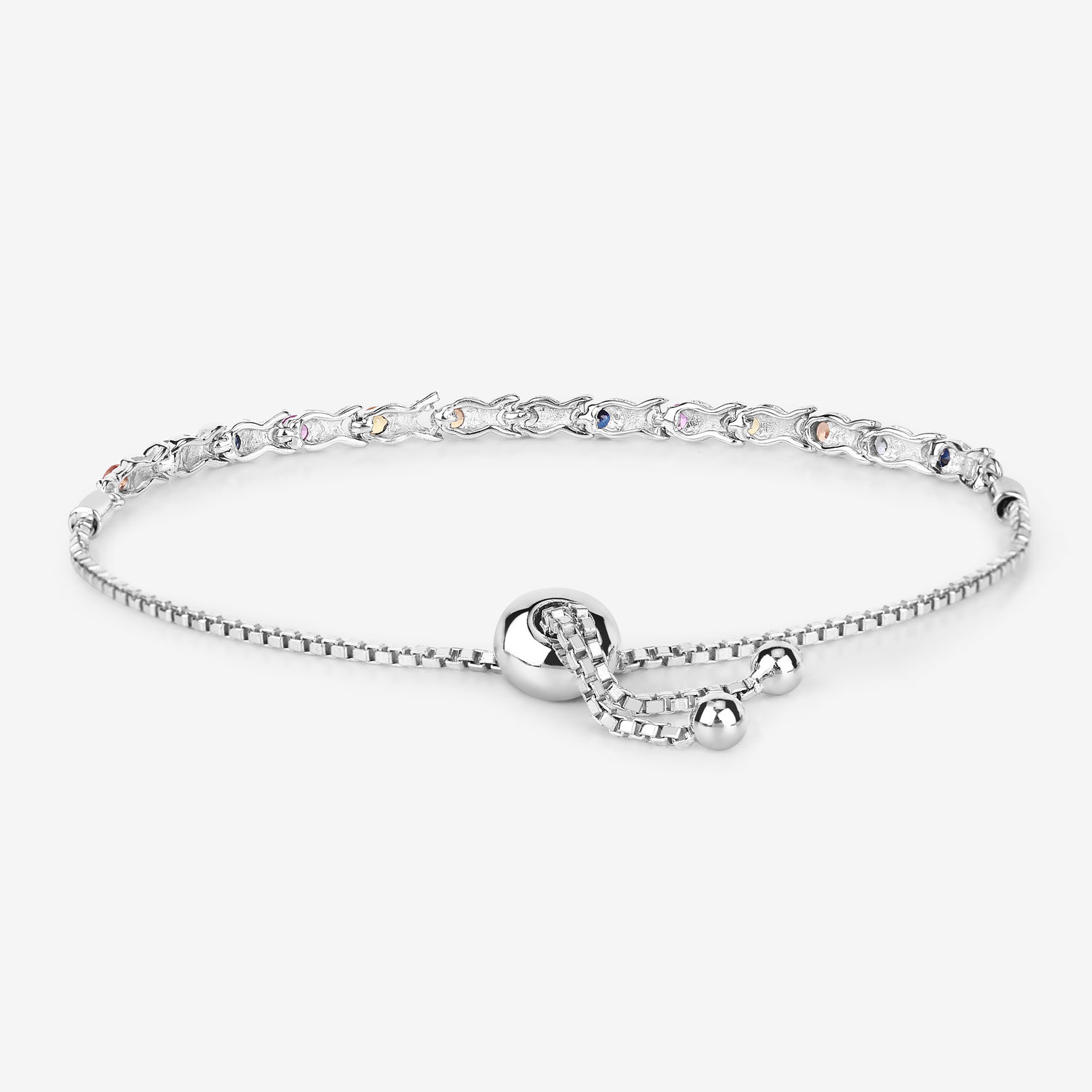 0.88 Carat Genuine Multi Sapphire .925 Sterling Silver Bracelet