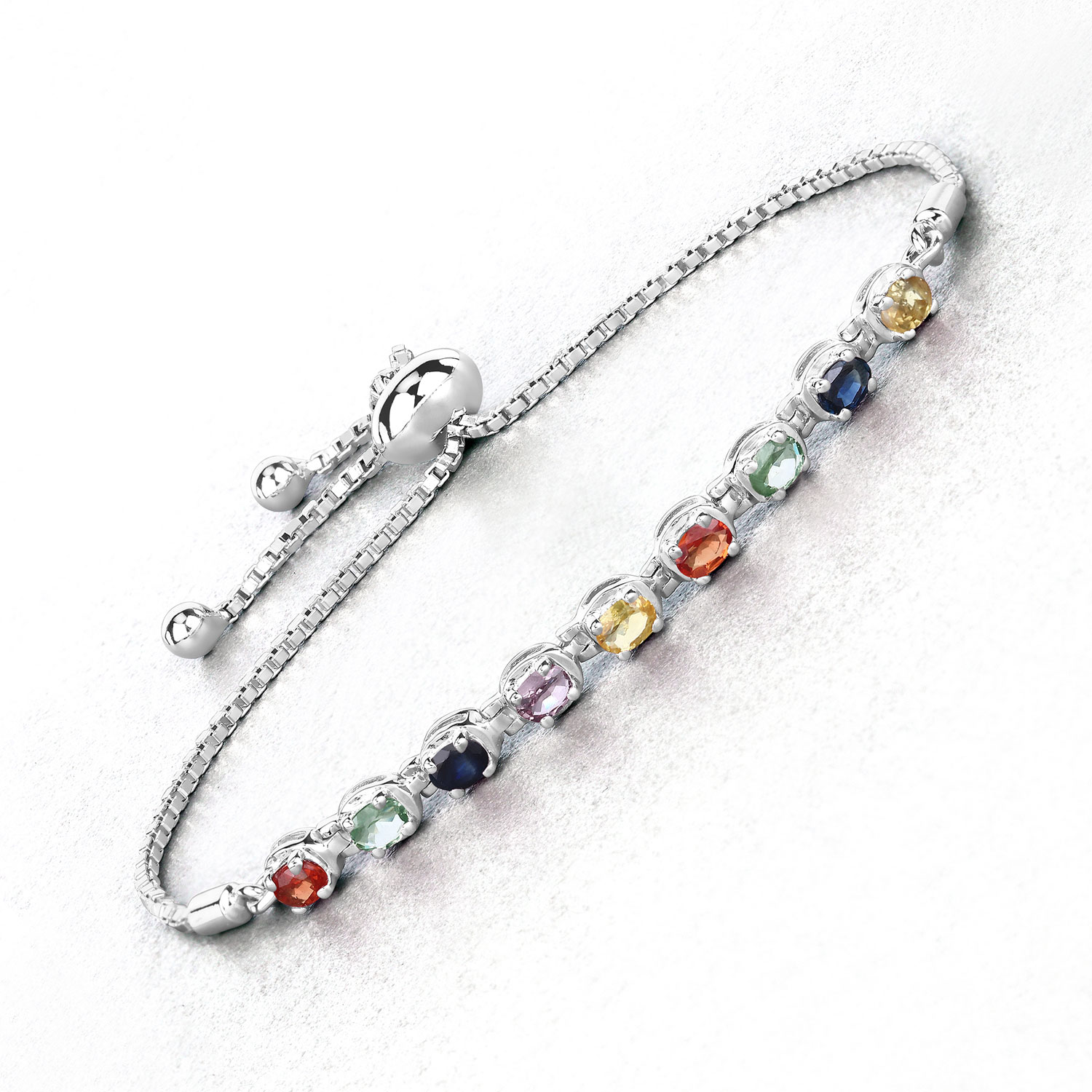 1.80 Carat Genuine Multi Sapphire .925 Sterling Silver Bracelet