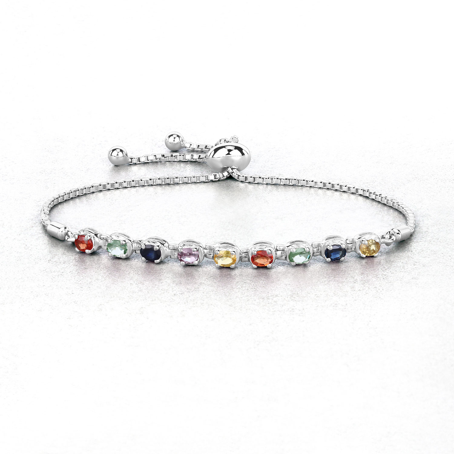 1.80 Carat Genuine Multi Sapphire .925 Sterling Silver Bracelet
