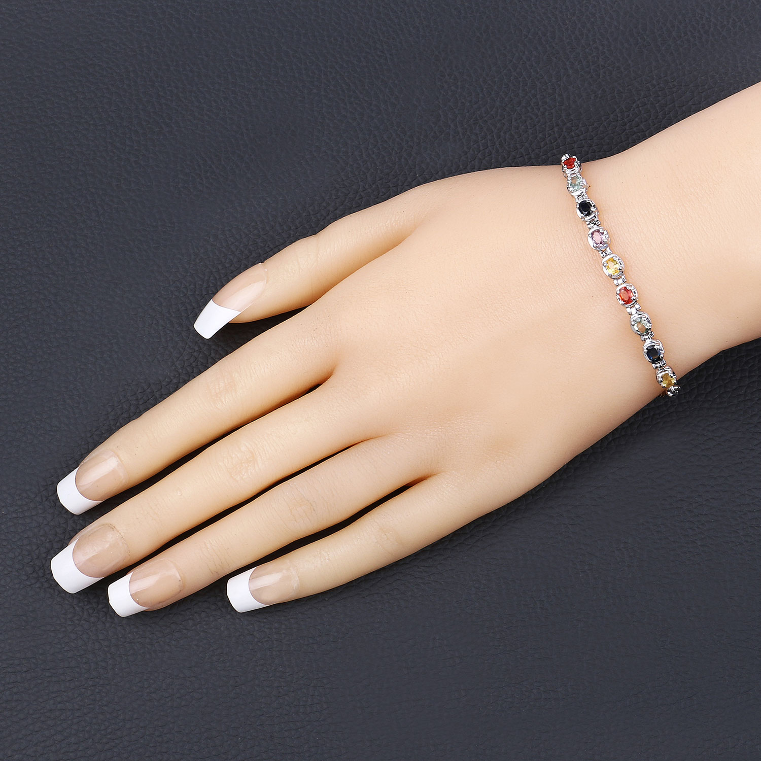 1.80 Carat Genuine Multi Sapphire .925 Sterling Silver Bracelet