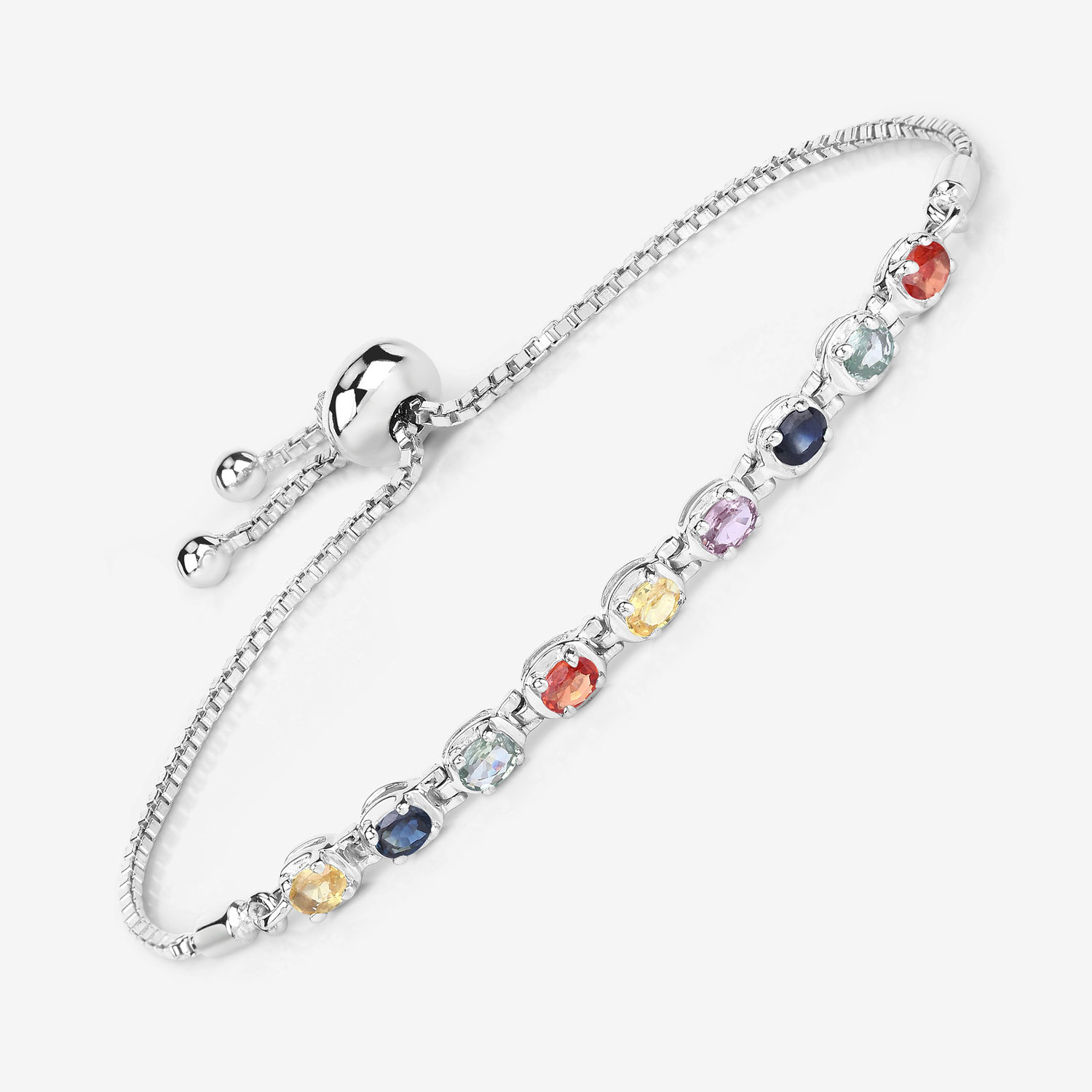 1.80 Carat Genuine Multi Sapphire .925 Sterling Silver Bracelet