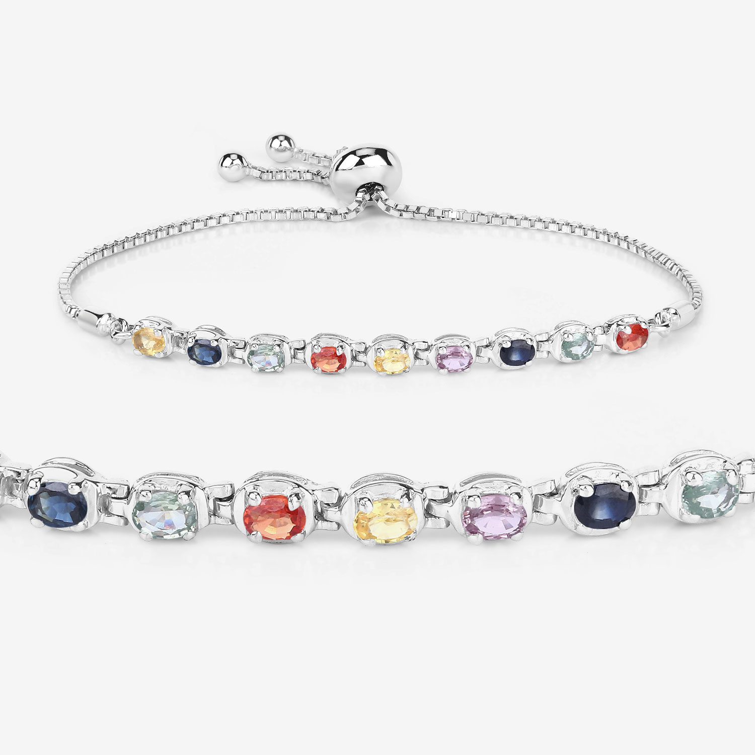 1.80 Carat Genuine Multi Sapphire .925 Sterling Silver Bracelet