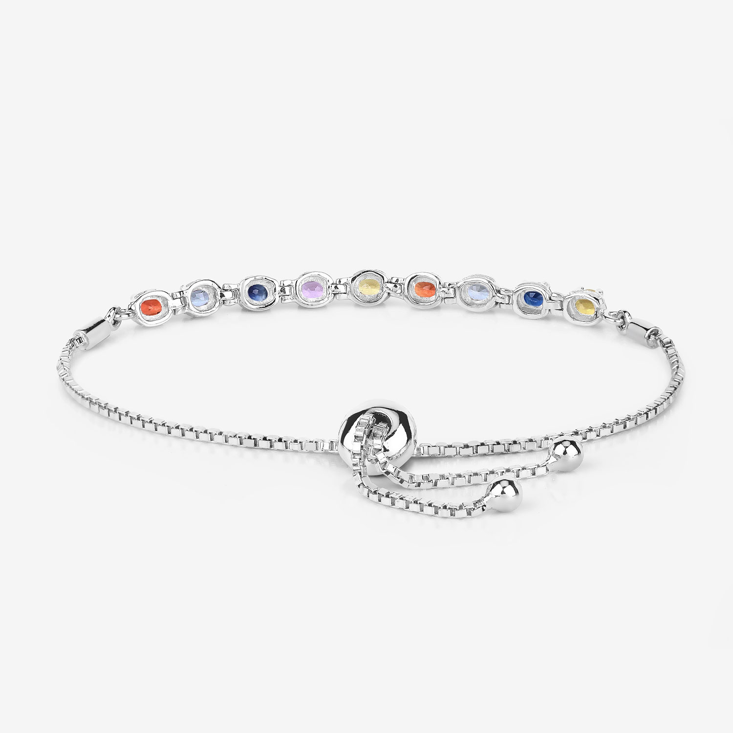 1.80 Carat Genuine Multi Sapphire .925 Sterling Silver Bracelet