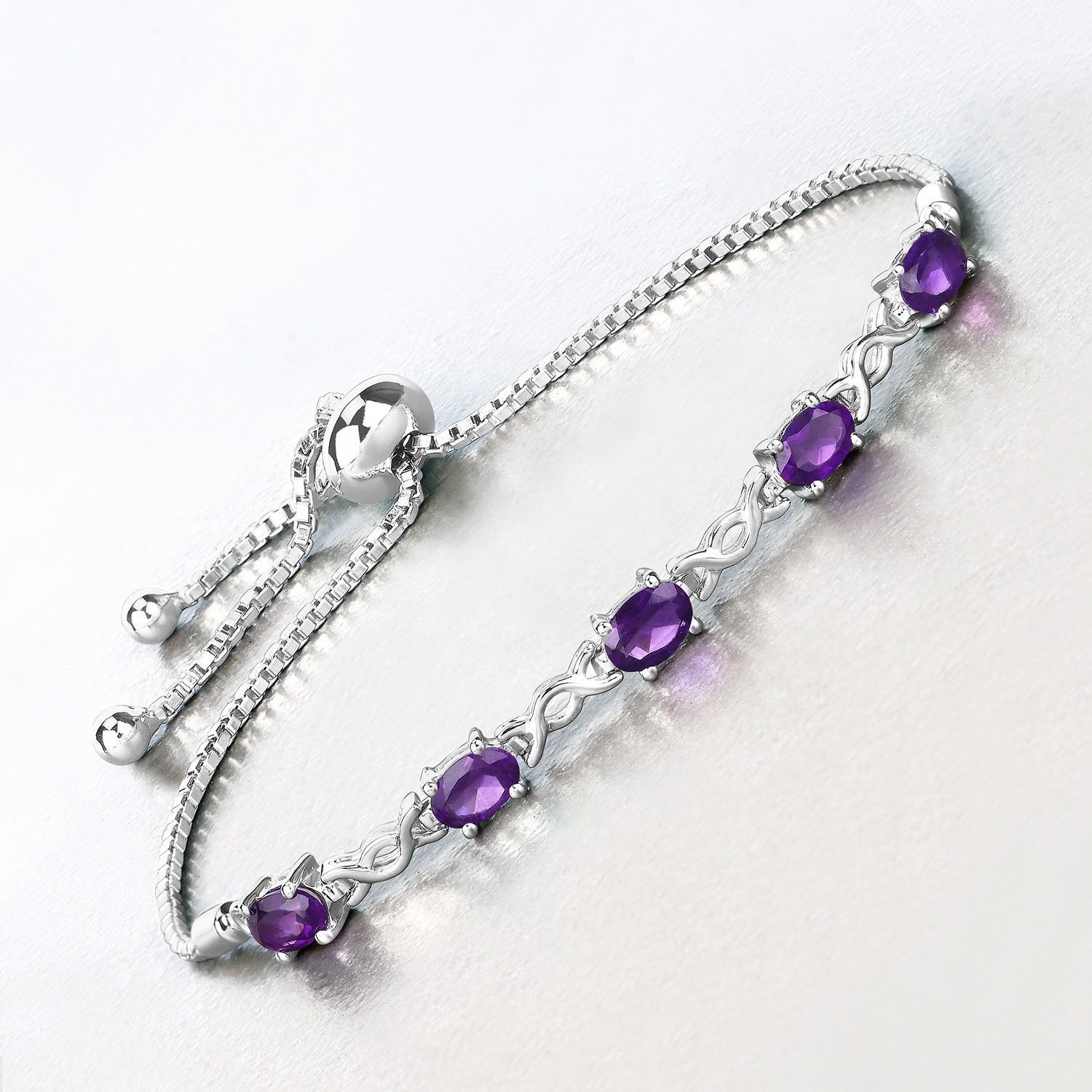 1.90 Carat Genuine Amethyst .925 Sterling Silver Bracelet