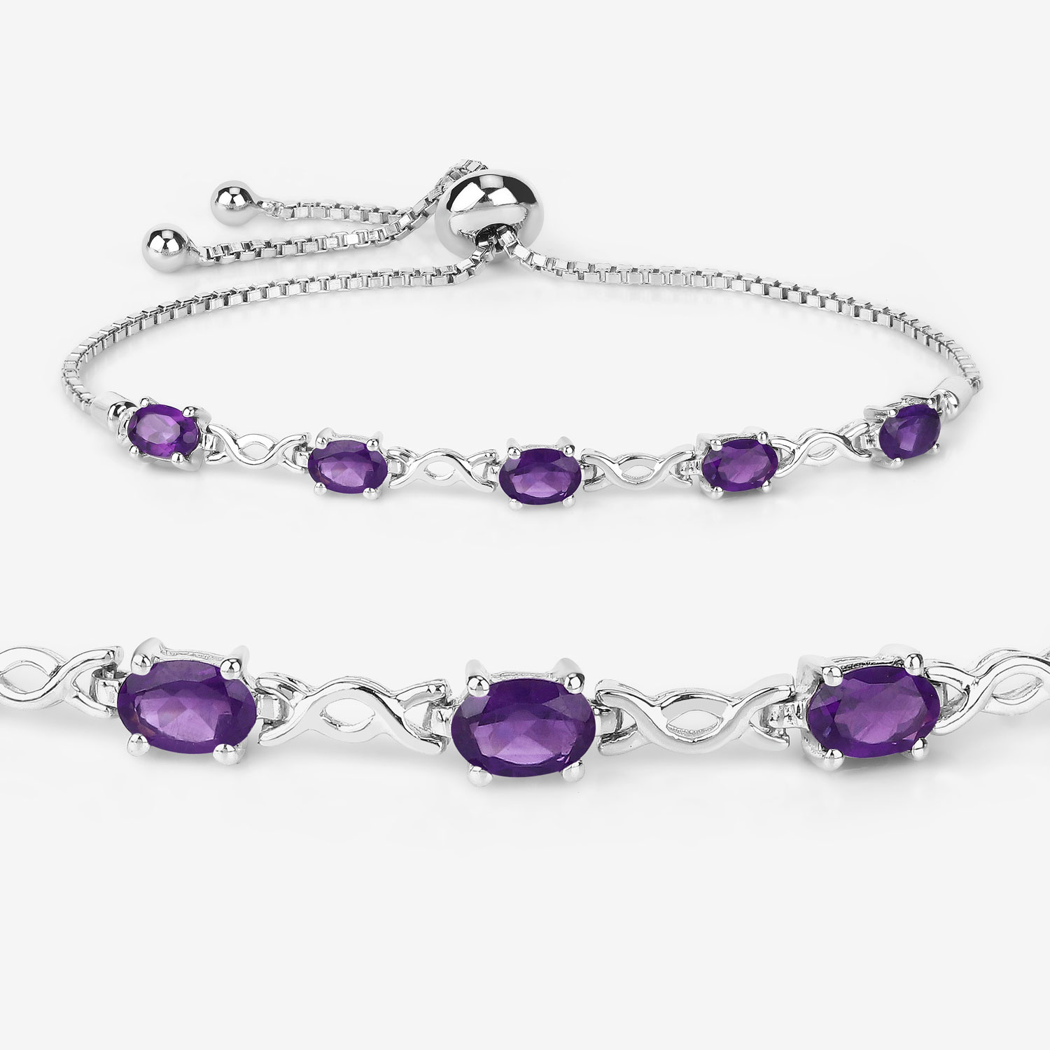 1.90 Carat Genuine Amethyst .925 Sterling Silver Bracelet