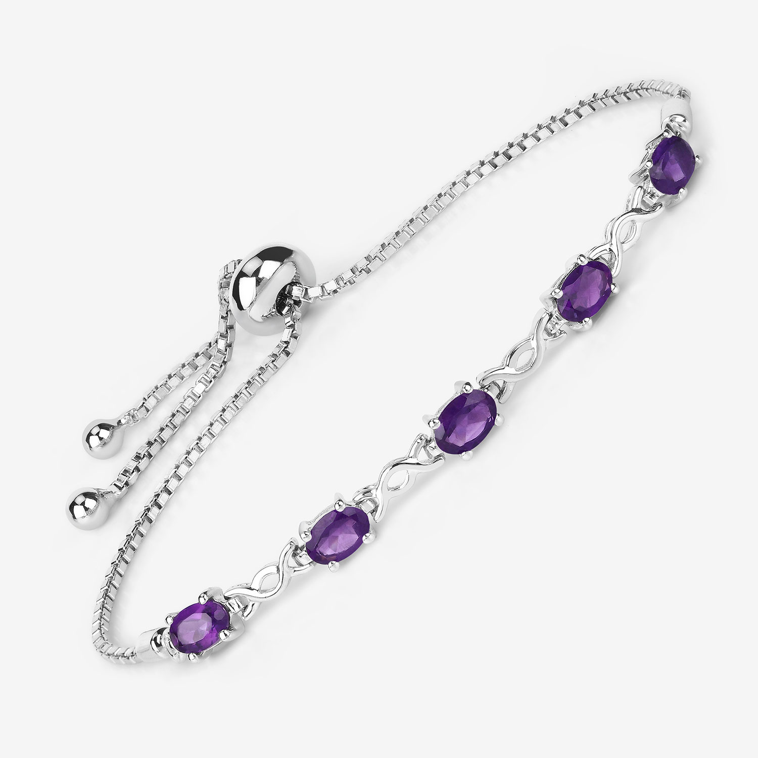 1.90 Carat Genuine Amethyst .925 Sterling Silver Bracelet