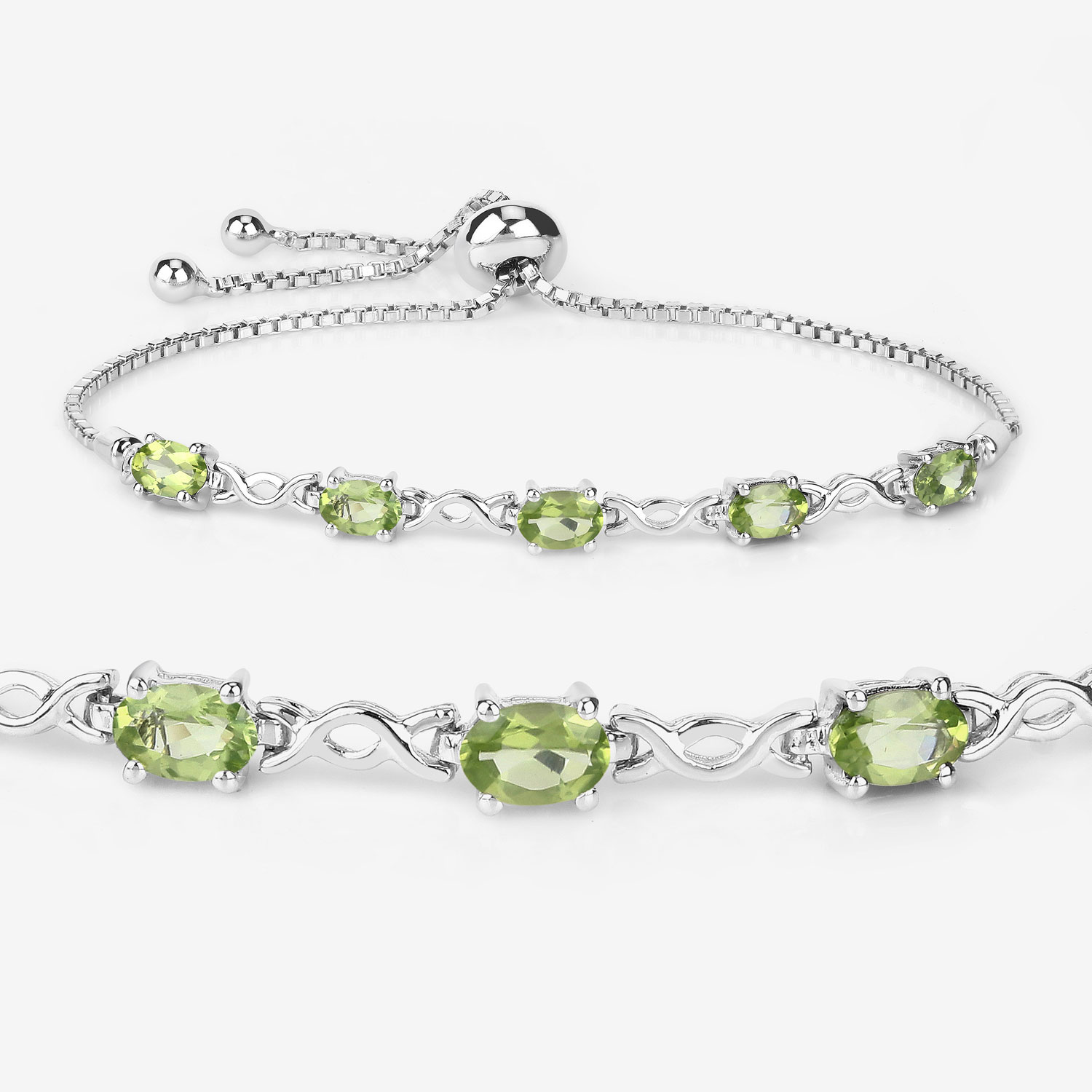 2.05 Carat Genuine Peridot .925 Sterling Silver Bracelet