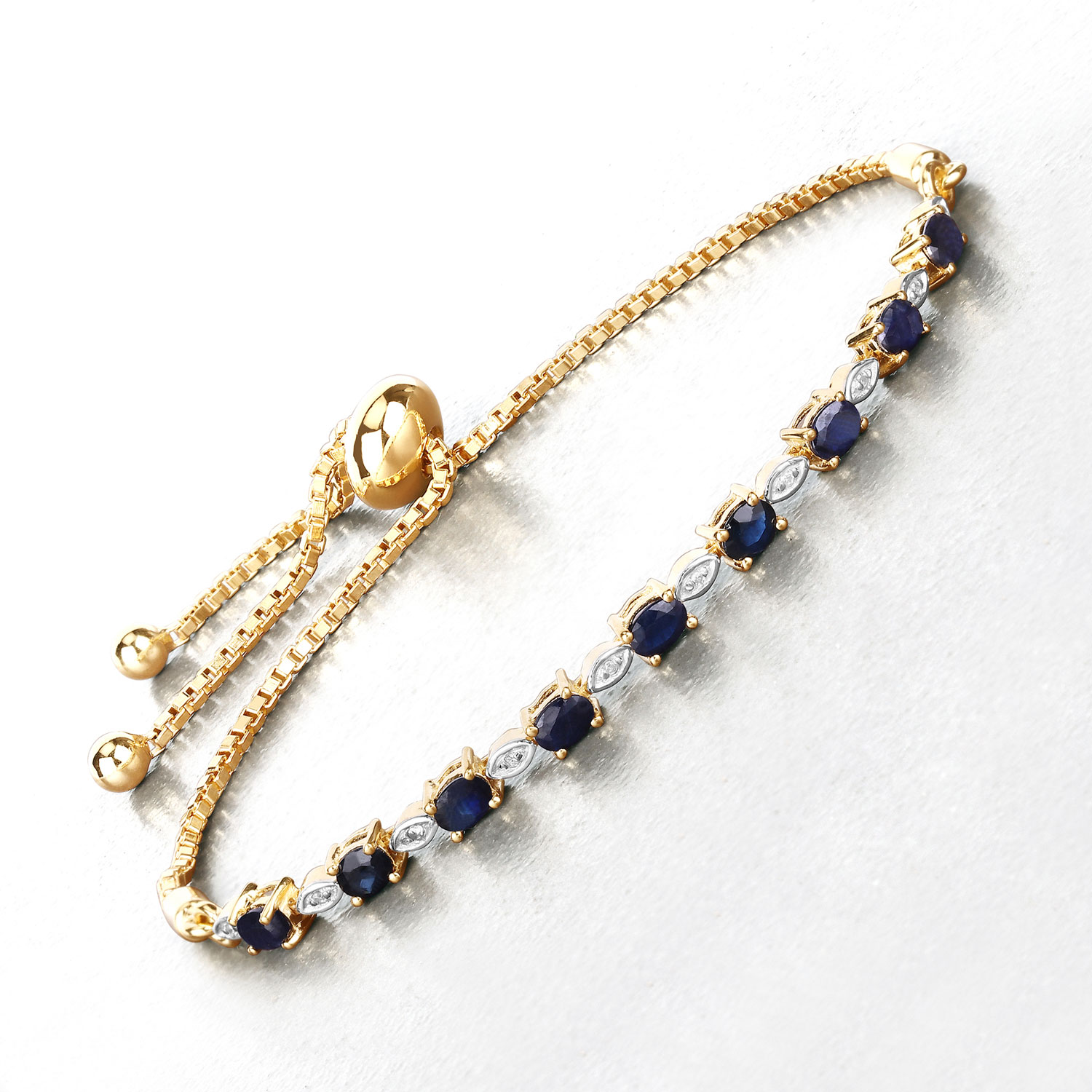 1.83 Carat Genuine Blue Sapphire and White Diamond .925 Sterling Silver Bracelet