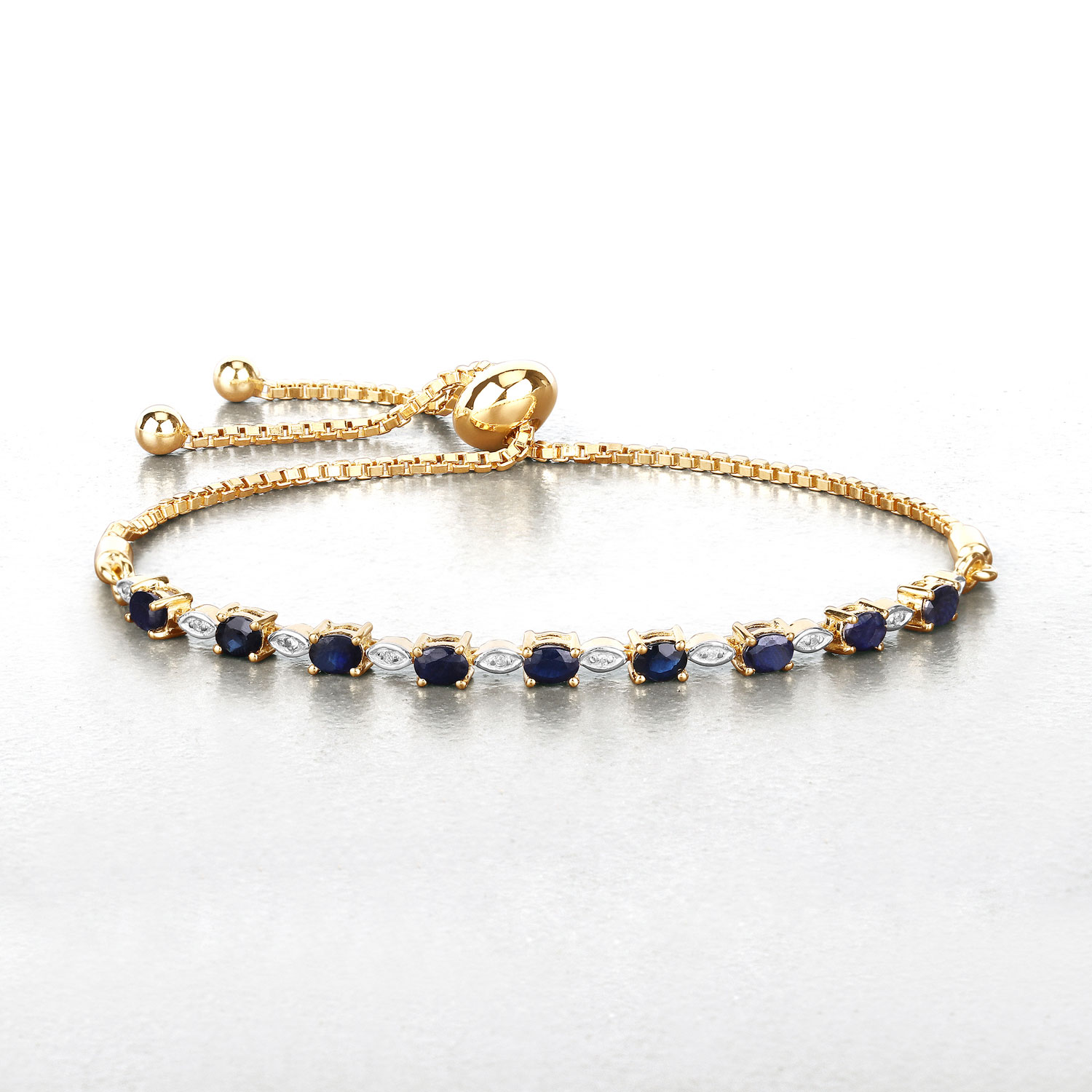 1.83 Carat Genuine Blue Sapphire and White Diamond .925 Sterling Silver Bracelet