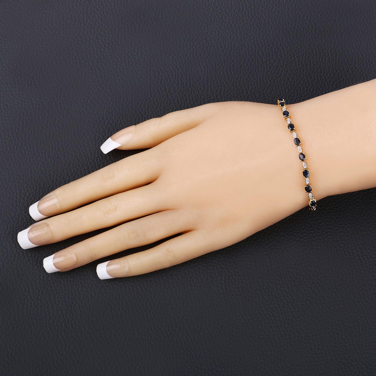 1.83 Carat Genuine Blue Sapphire and White Diamond .925 Sterling Silver Bracelet