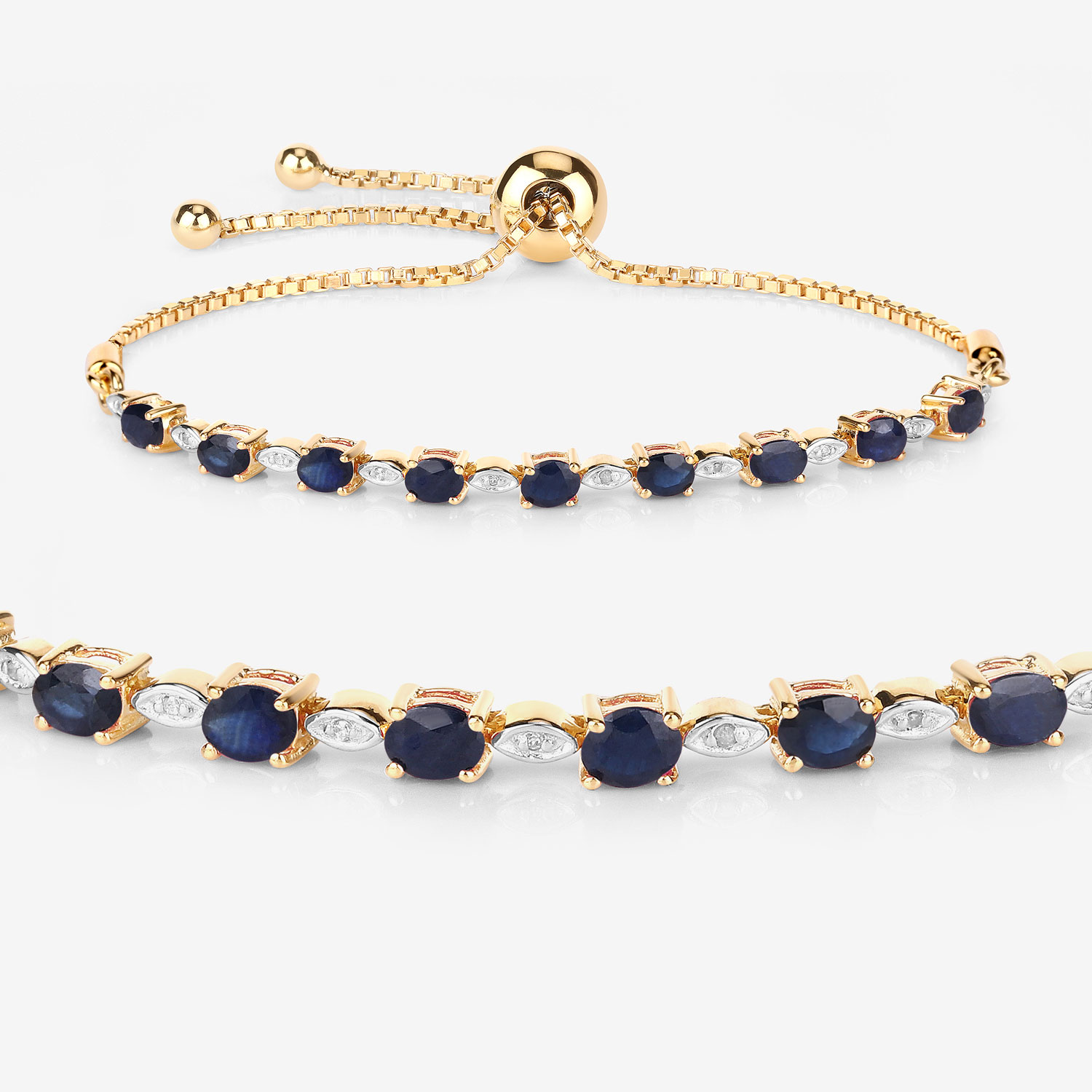 1.83 Carat Genuine Blue Sapphire and White Diamond .925 Sterling Silver Bracelet