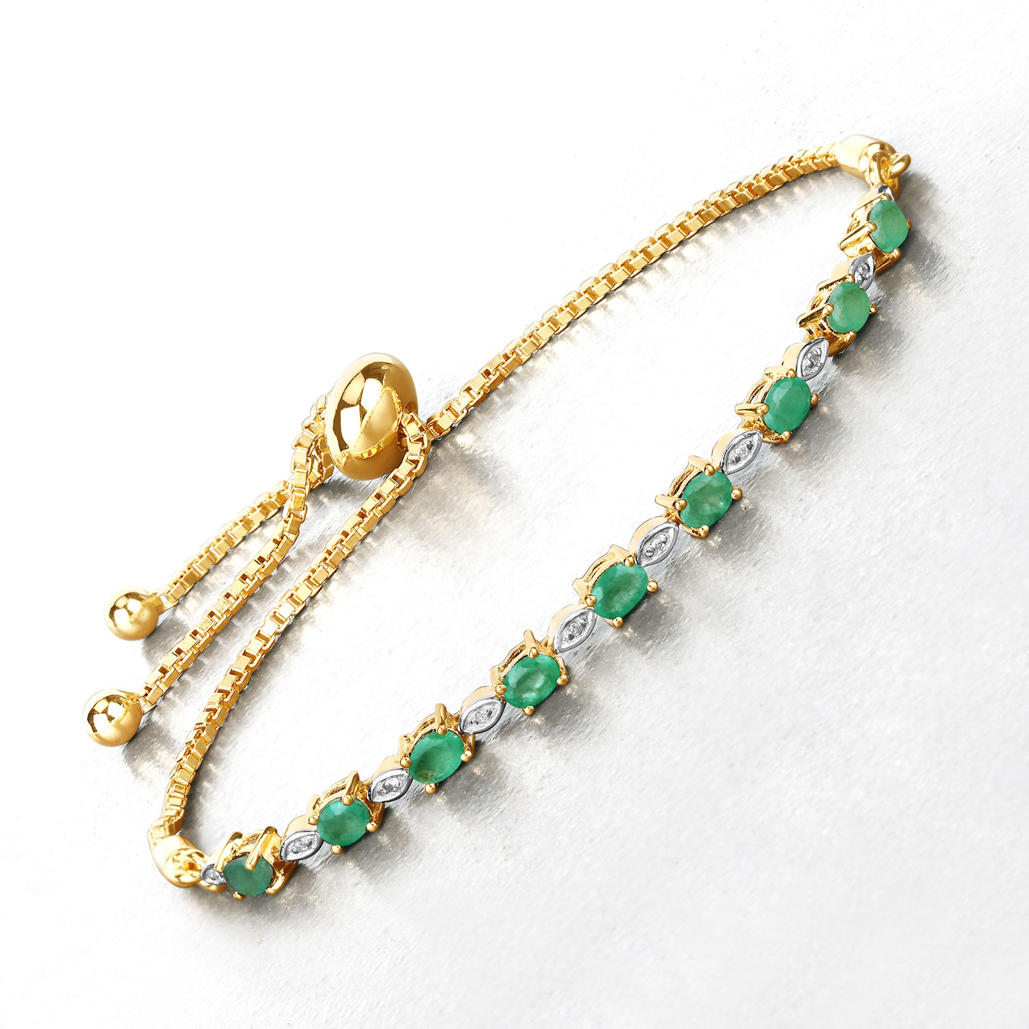 1.29 Carat Genuine Emerald and White Diamond .925 Sterling Silver Bracelet