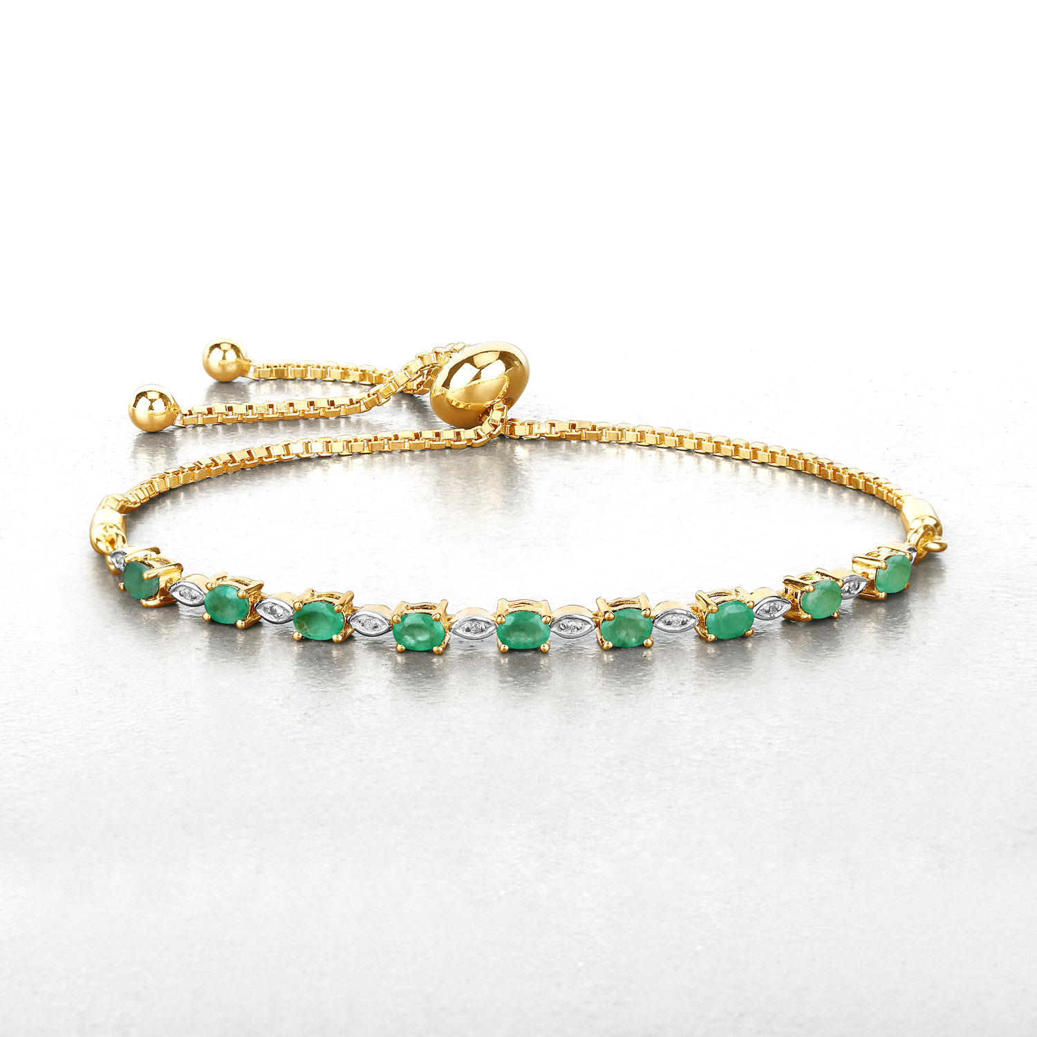 1.29 Carat Genuine Emerald and White Diamond .925 Sterling Silver Bracelet