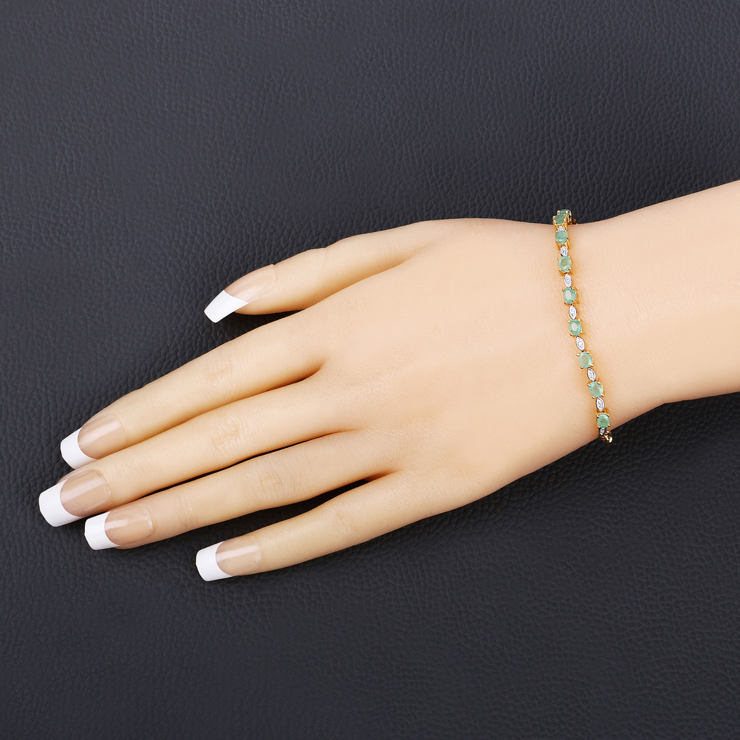 1.29 Carat Genuine Emerald and White Diamond .925 Sterling Silver Bracelet