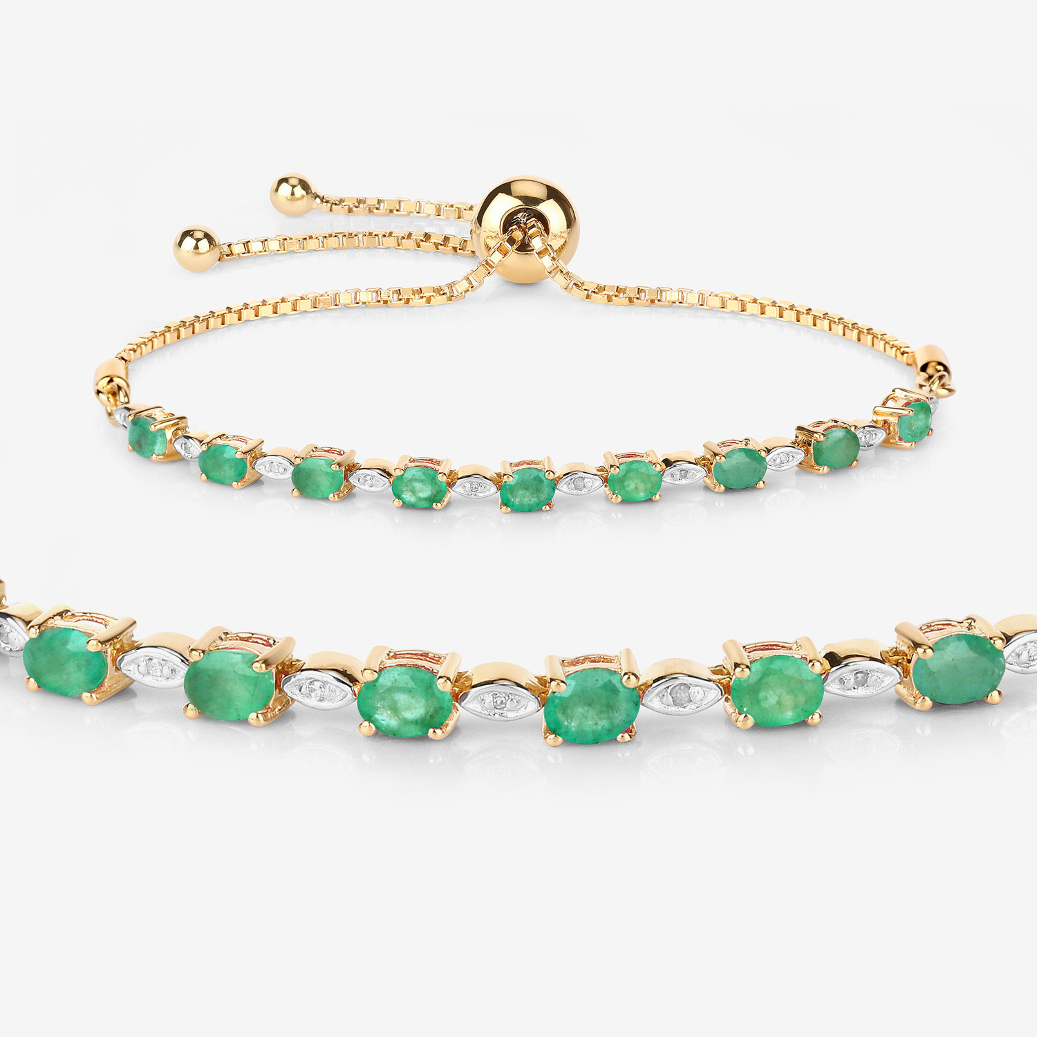 1.29 Carat Genuine Emerald and White Diamond .925 Sterling Silver Bracelet