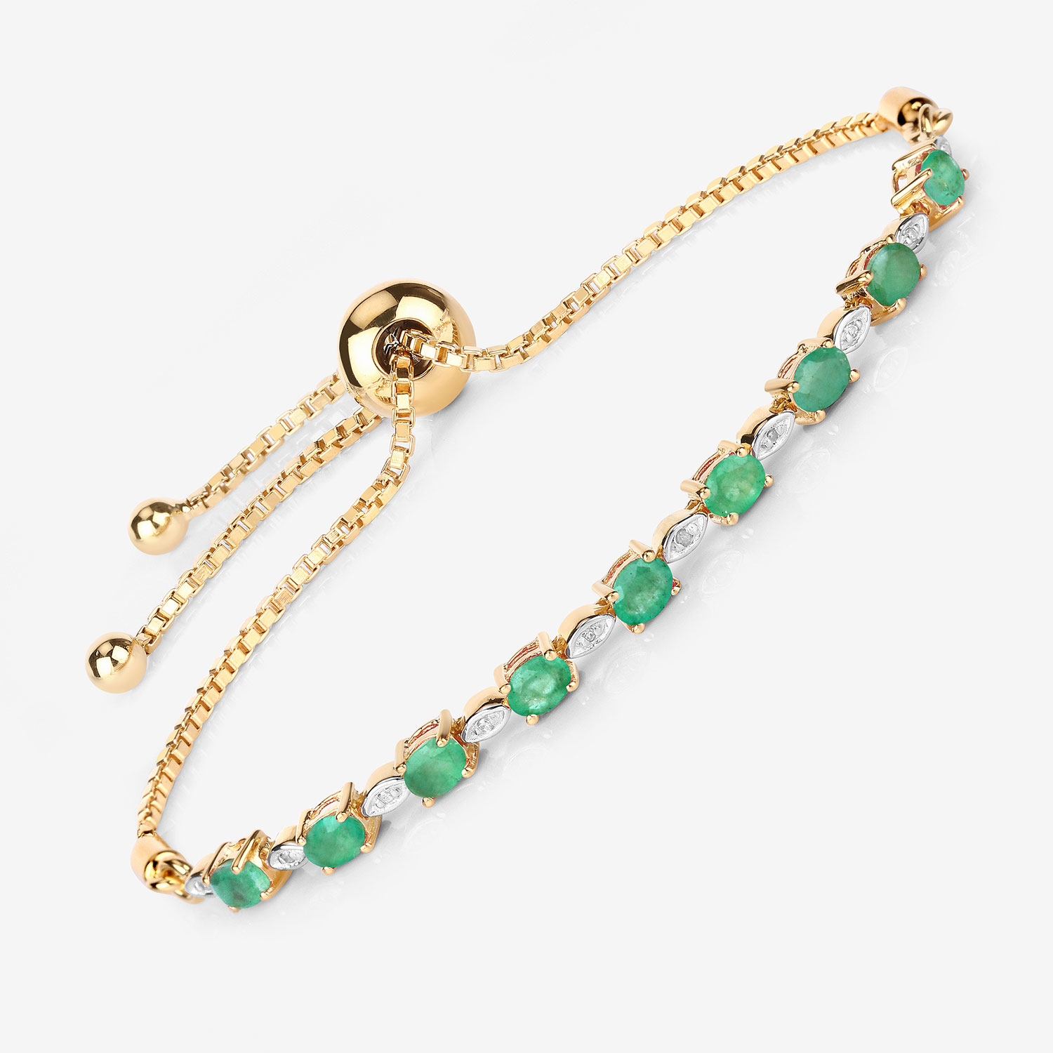 1.29 Carat Genuine Emerald and White Diamond .925 Sterling Silver Bracelet