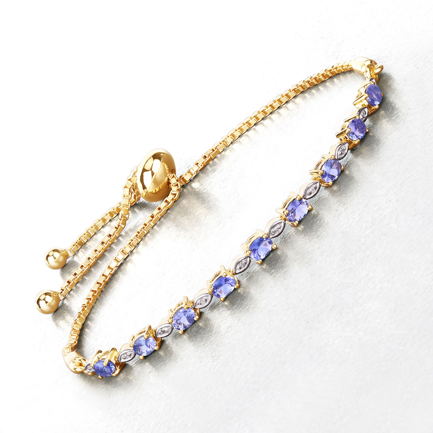 1.56 Carat Genuine Tanzanite and White Diamond .925 Sterling Silver Bracelet