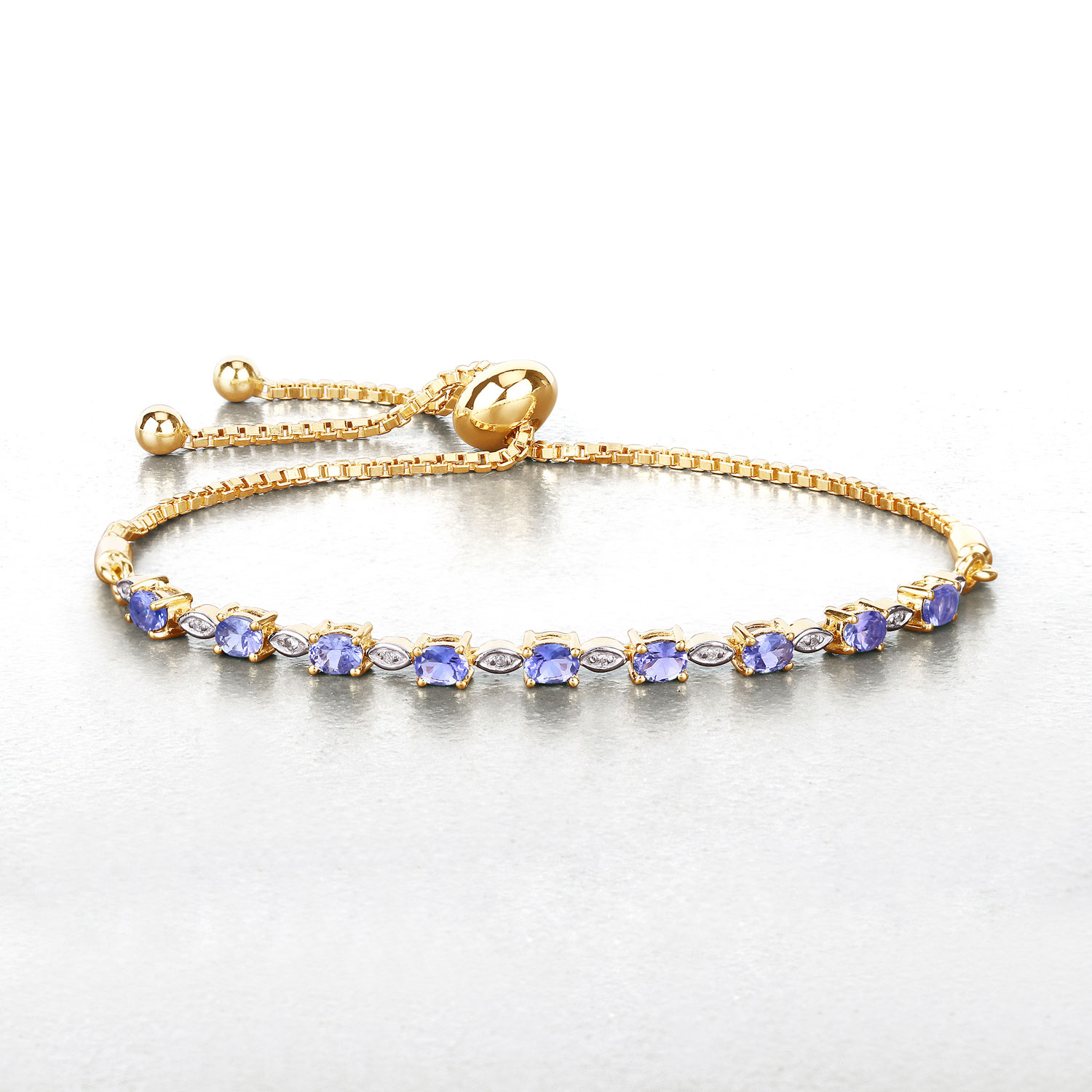 1.56 Carat Genuine Tanzanite and White Diamond .925 Sterling Silver Bracelet