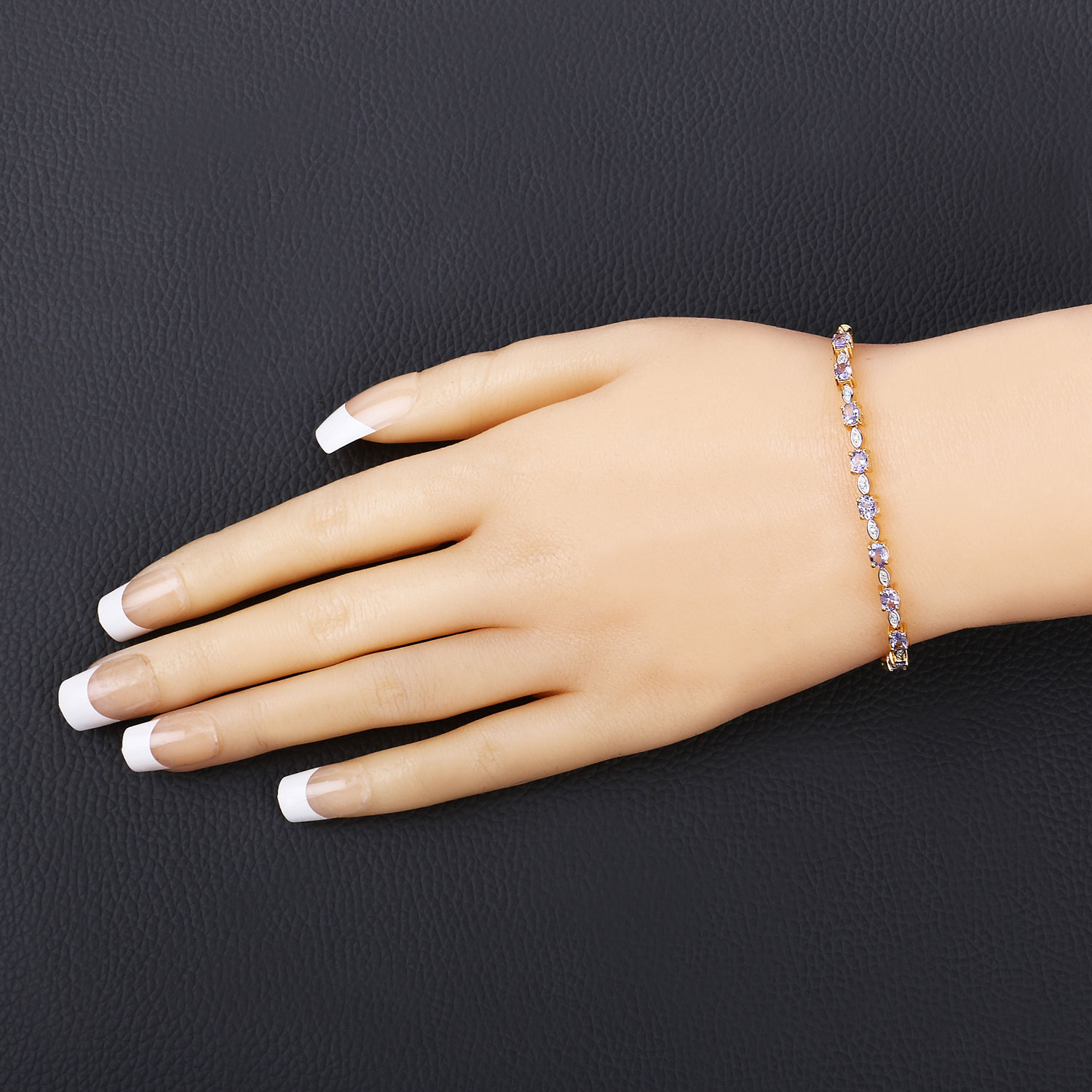 1.56 Carat Genuine Tanzanite and White Diamond .925 Sterling Silver Bracelet