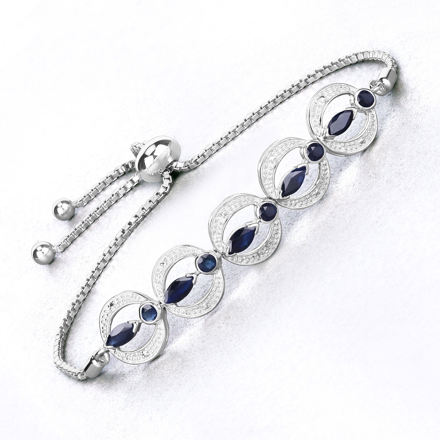 1.80 Carat Genuine Blue Sapphire and White Diamond .925 Sterling Silver Bracelet