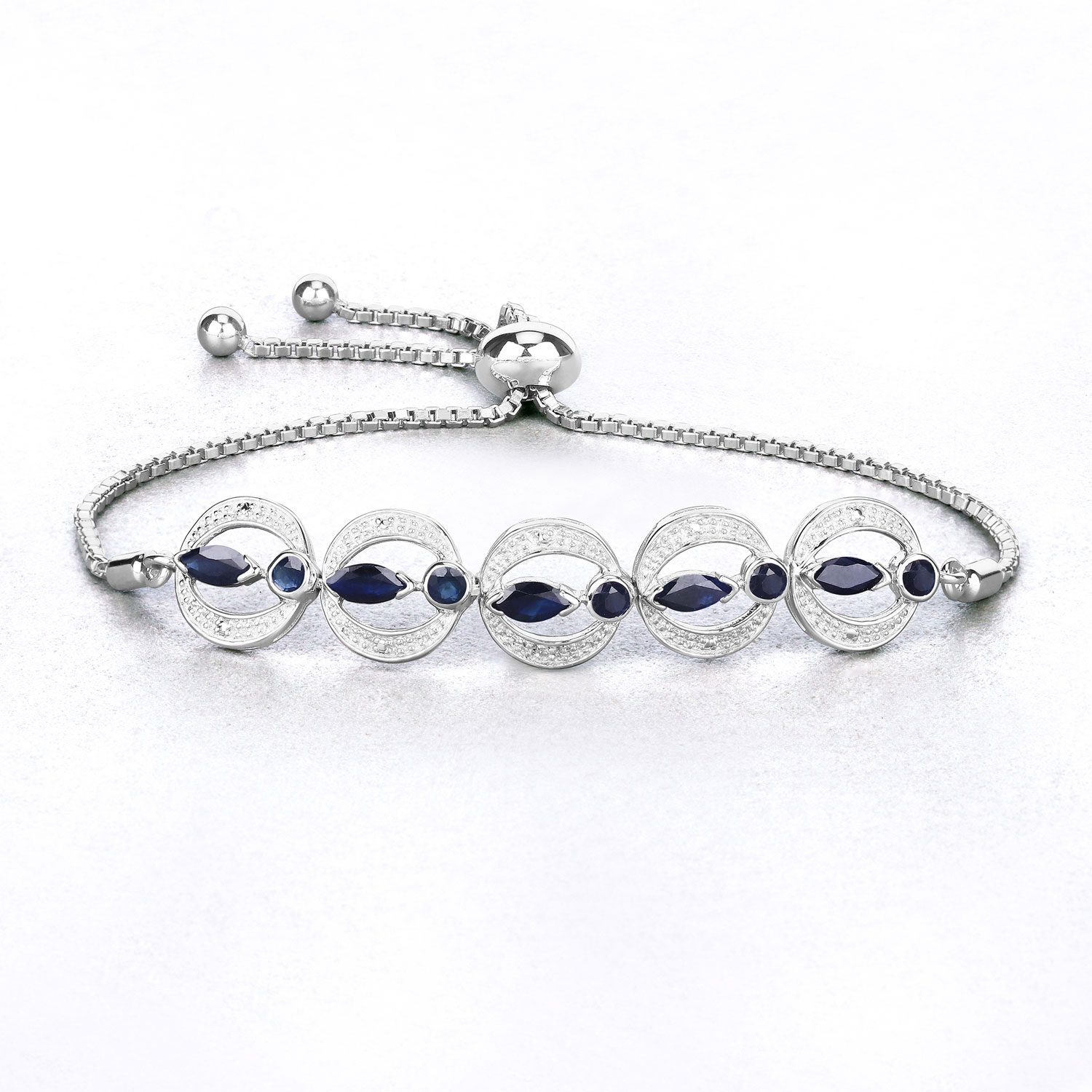 1.80 Carat Genuine Blue Sapphire and White Diamond .925 Sterling Silver Bracelet