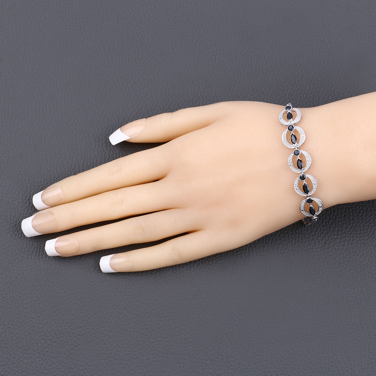 1.80 Carat Genuine Blue Sapphire and White Diamond .925 Sterling Silver Bracelet