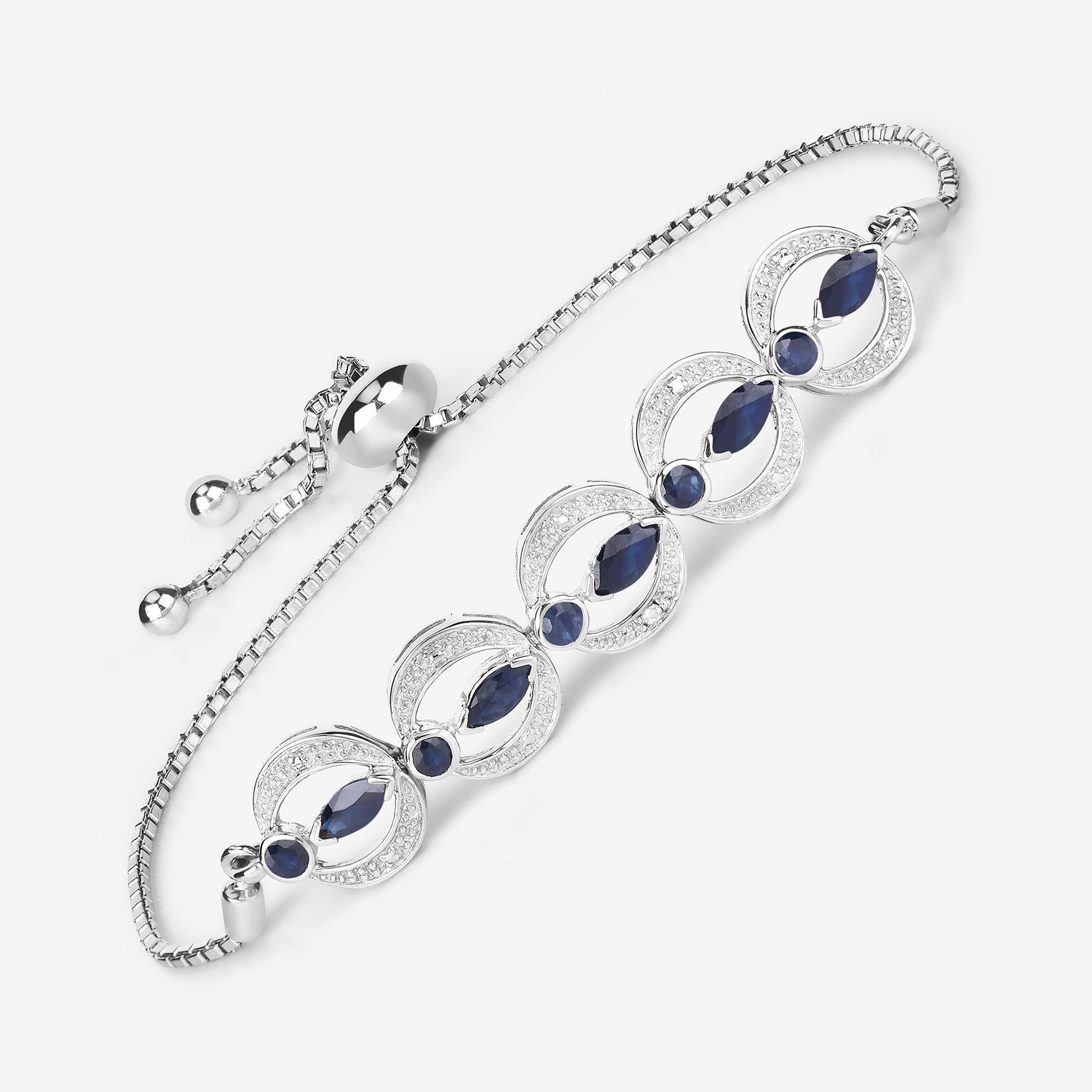 1.80 Carat Genuine Blue Sapphire and White Diamond .925 Sterling Silver Bracelet
