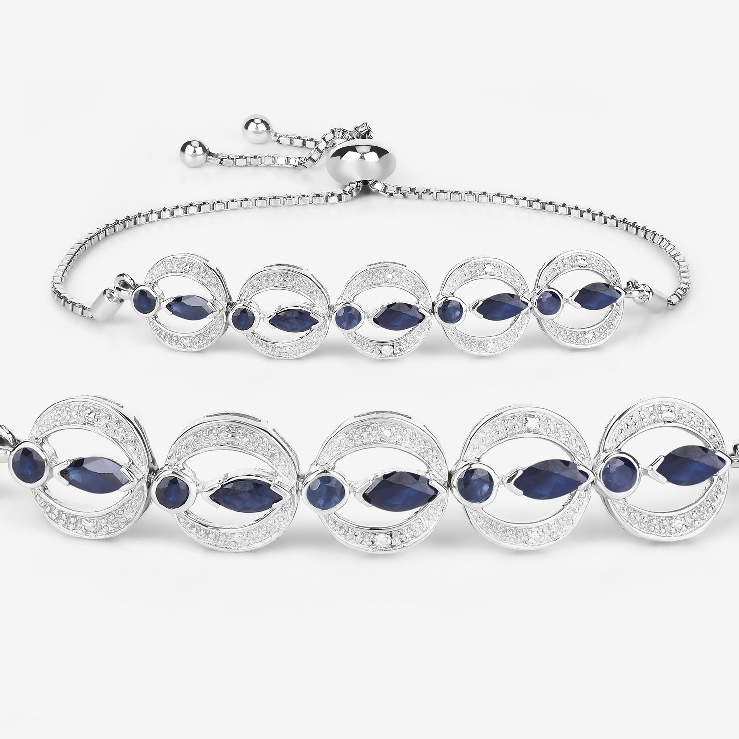 1.80 Carat Genuine Blue Sapphire and White Diamond .925 Sterling Silver Bracelet