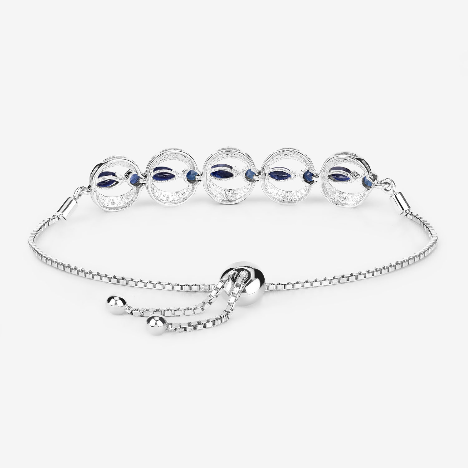 1.80 Carat Genuine Blue Sapphire and White Diamond .925 Sterling Silver Bracelet