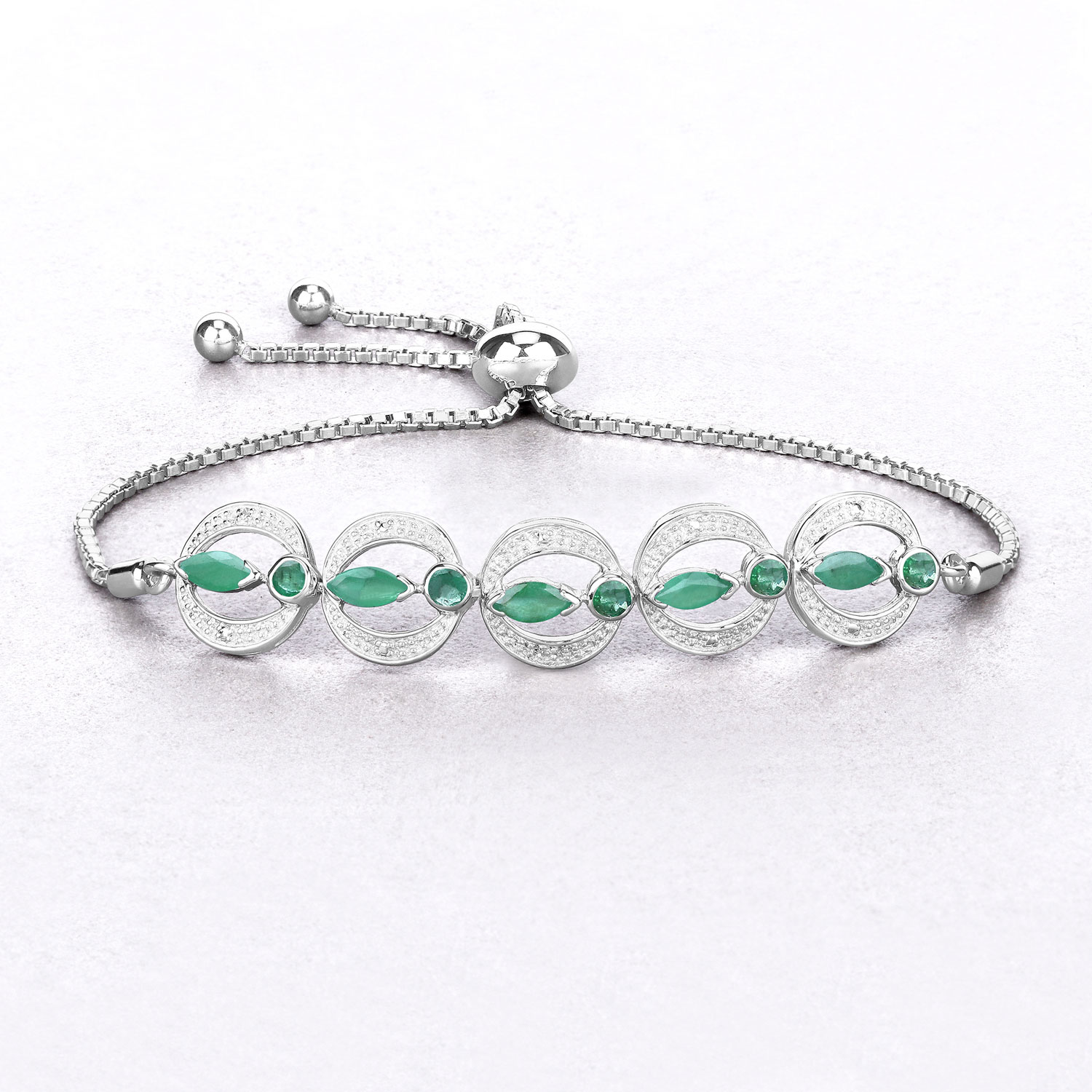 1.55 Carat Genuine Emerald and White Diamond .925 Sterling Silver Bracelet