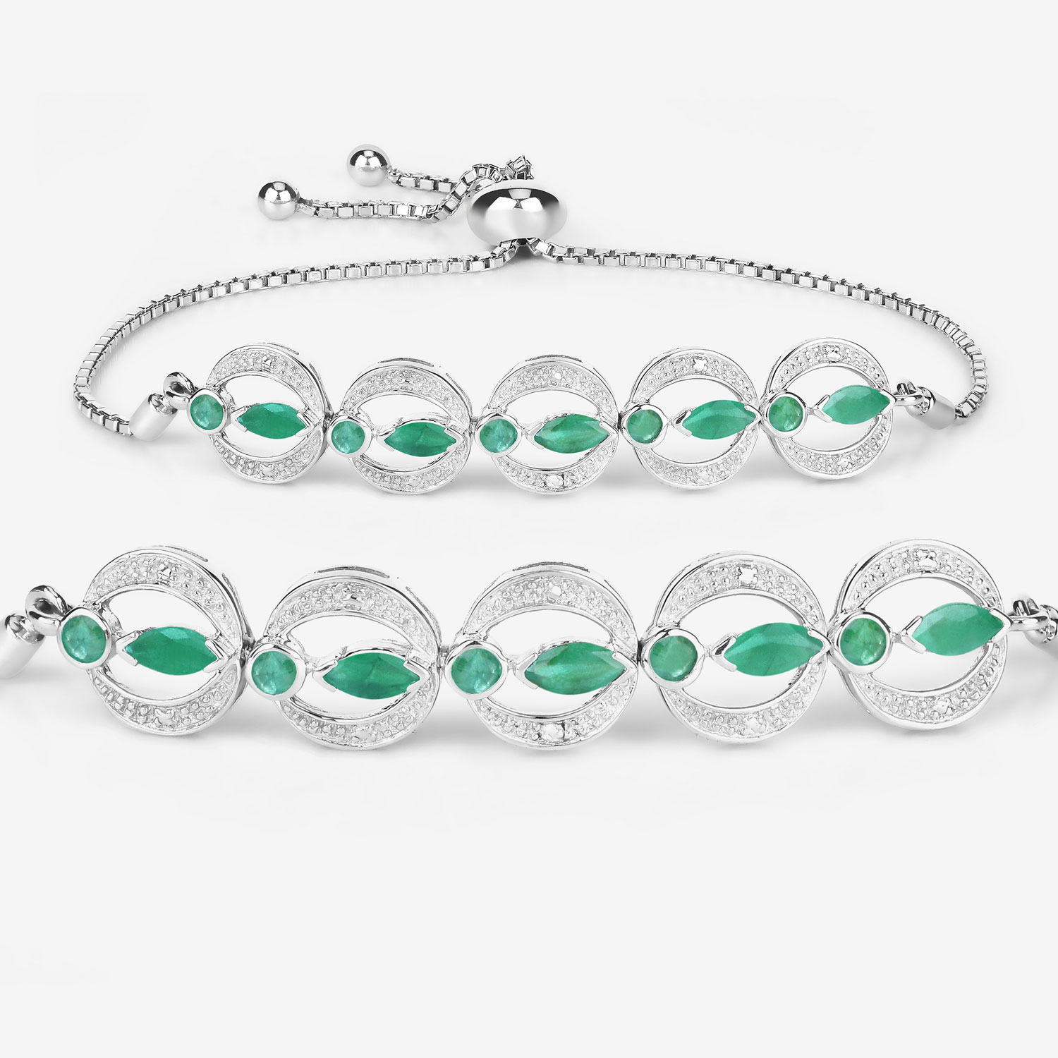 1.55 Carat Genuine Emerald and White Diamond .925 Sterling Silver Bracelet