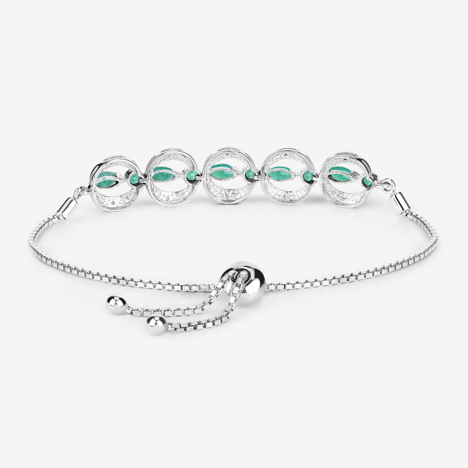 1.55 Carat Genuine Emerald and White Diamond .925 Sterling Silver Bracelet