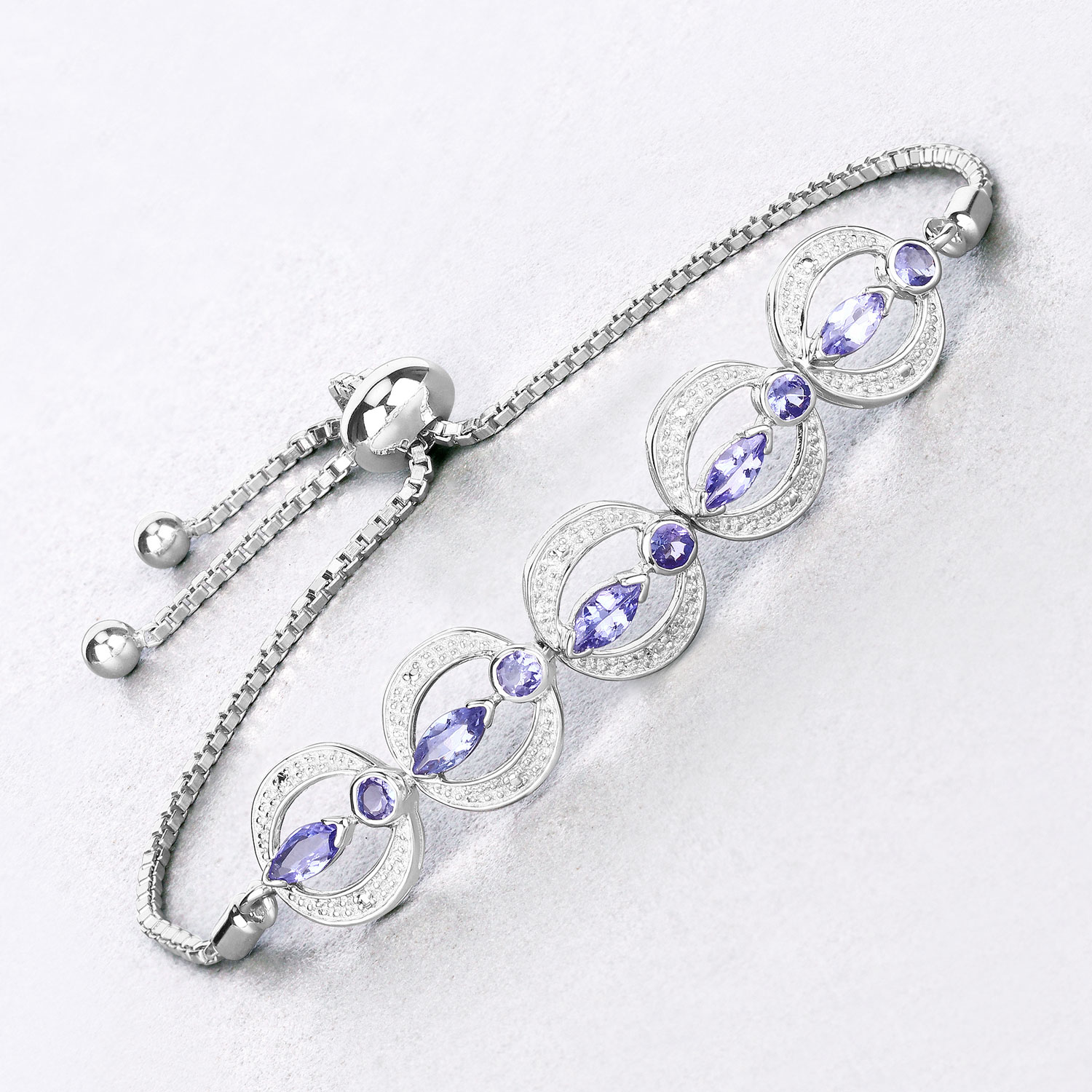 1.70 Carat Genuine Tanzanite and White Diamond .925 Sterling Silver Bracelet
