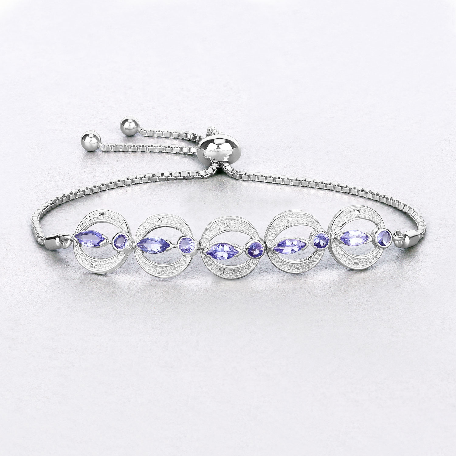 1.70 Carat Genuine Tanzanite and White Diamond .925 Sterling Silver Bracelet