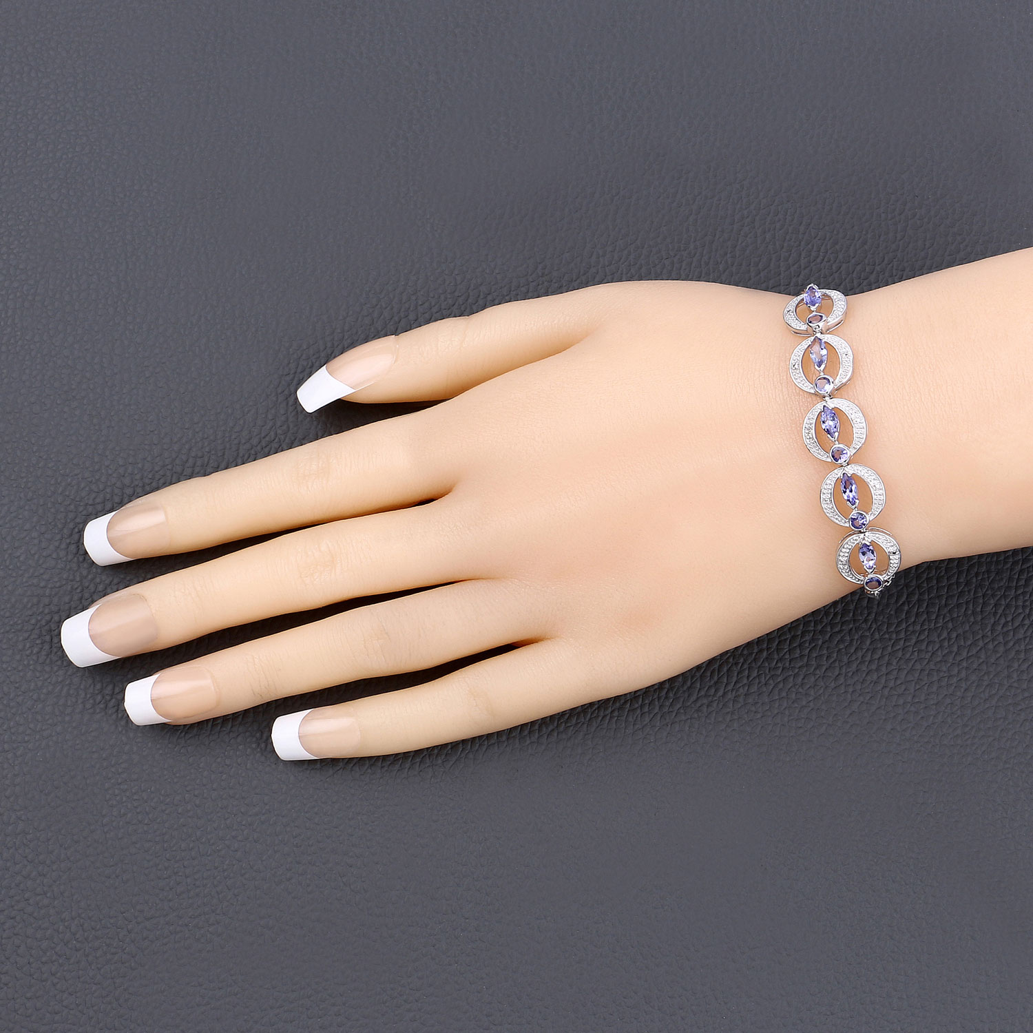 1.70 Carat Genuine Tanzanite and White Diamond .925 Sterling Silver Bracelet