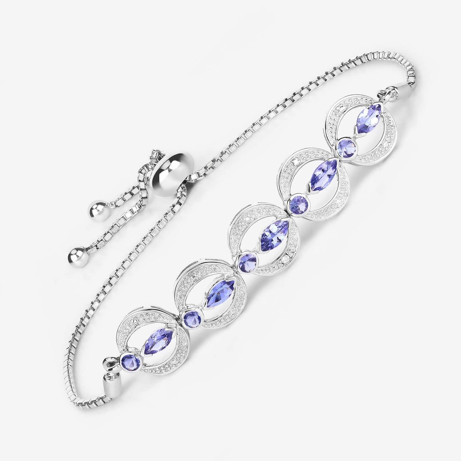 1.70 Carat Genuine Tanzanite and White Diamond .925 Sterling Silver Bracelet