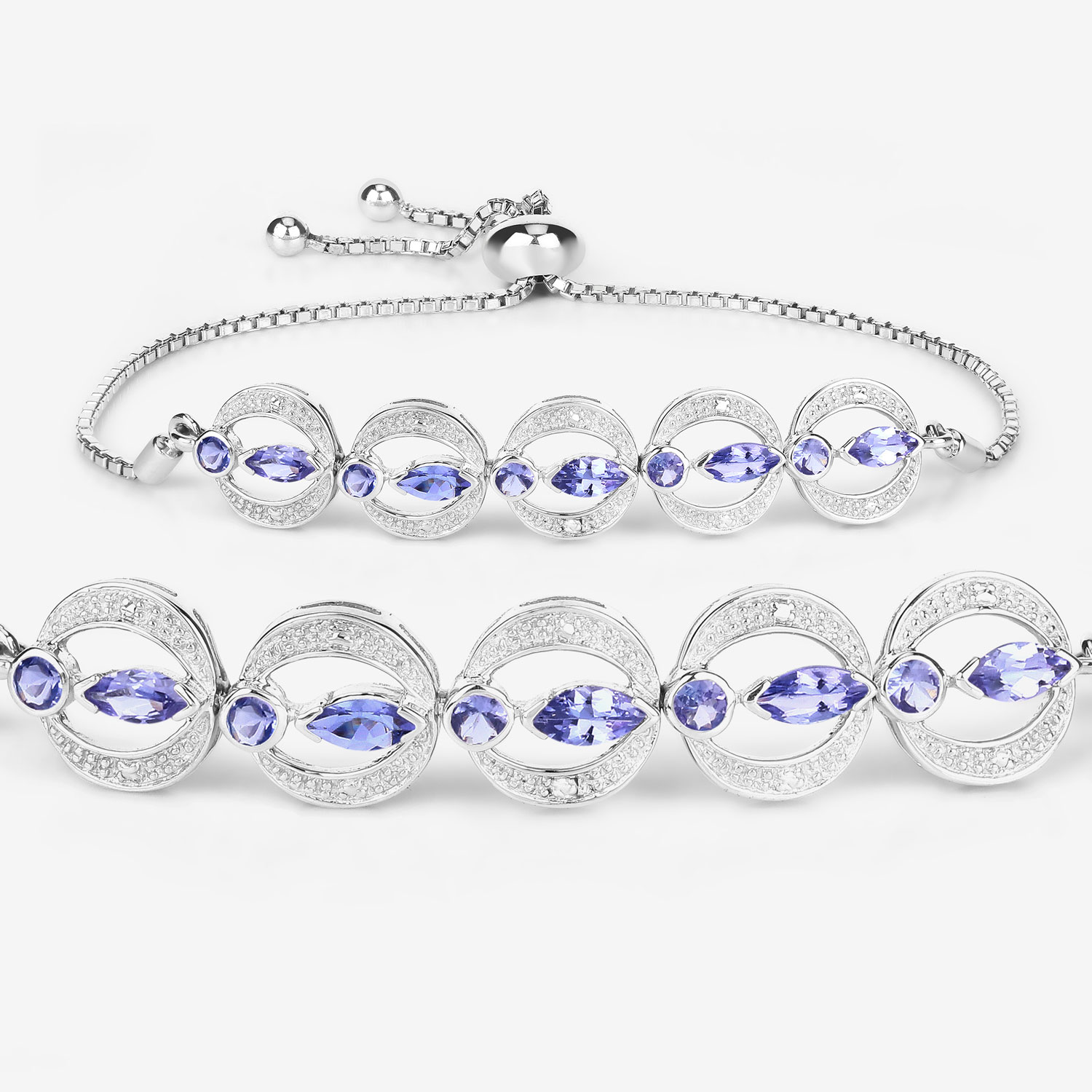 1.70 Carat Genuine Tanzanite and White Diamond .925 Sterling Silver Bracelet