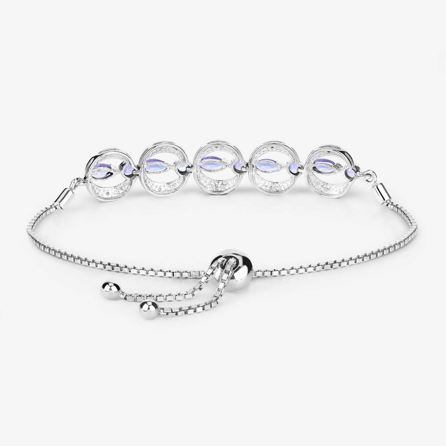 1.70 Carat Genuine Tanzanite and White Diamond .925 Sterling Silver Bracelet