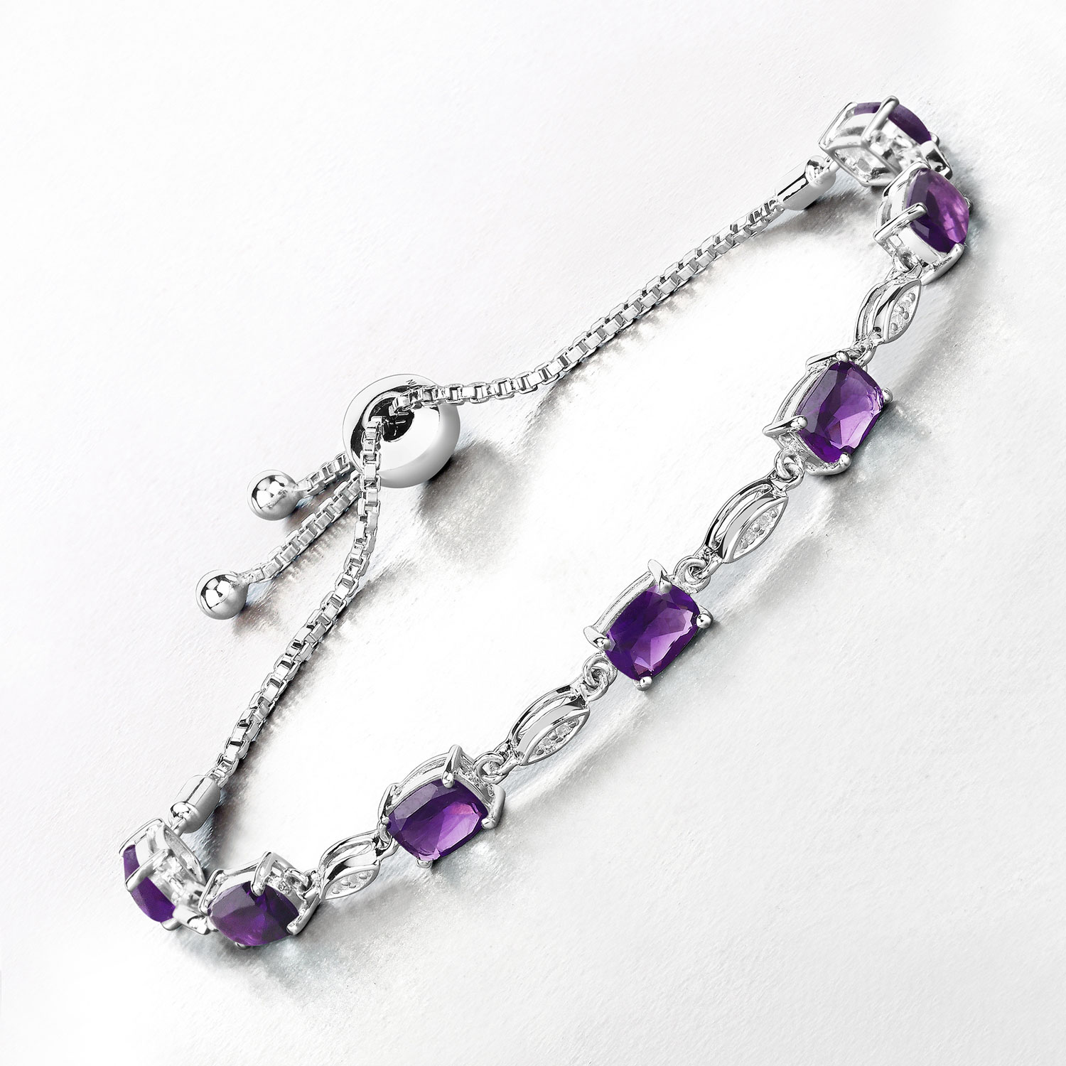 5.72 Carat Genuine Amethyst and White Topaz .925 Sterling Silver Bracelet