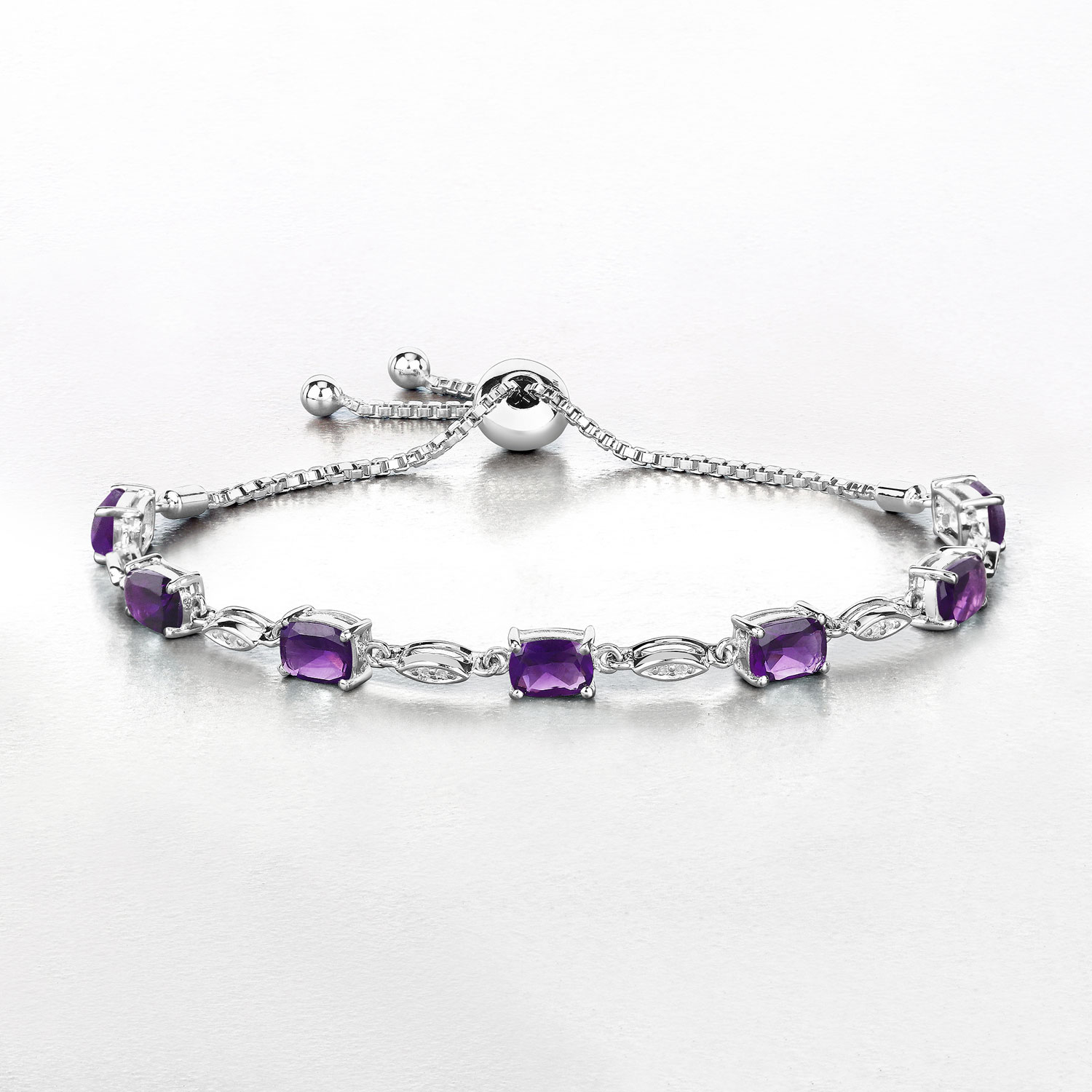 5.72 Carat Genuine Amethyst and White Topaz .925 Sterling Silver Bracelet