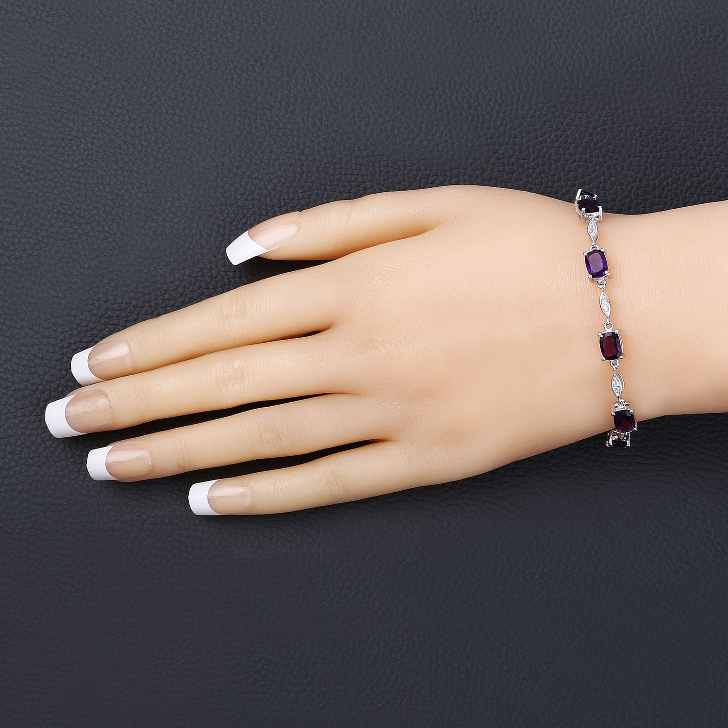 5.72 Carat Genuine Amethyst and White Topaz .925 Sterling Silver Bracelet