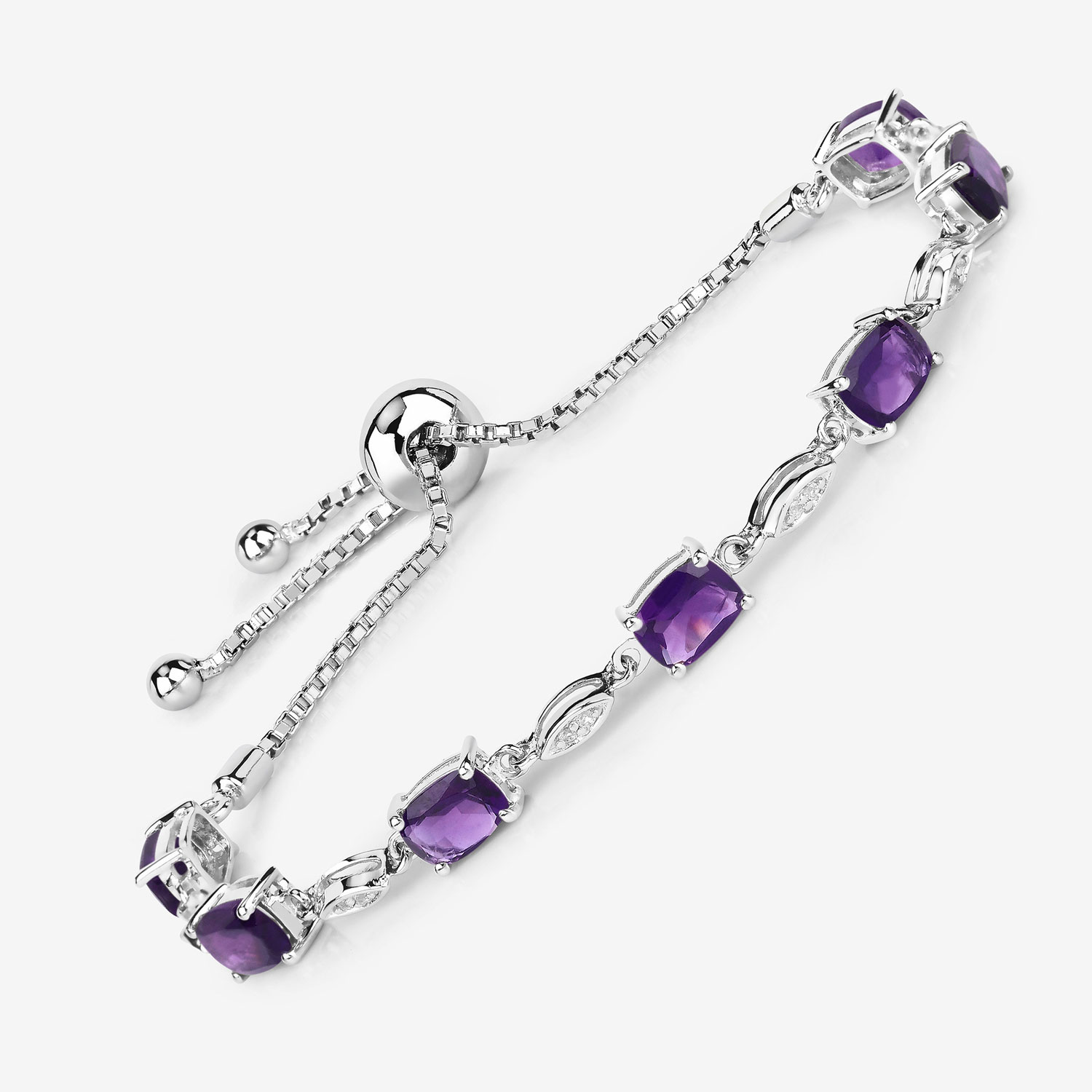 5.72 Carat Genuine Amethyst and White Topaz .925 Sterling Silver Bracelet