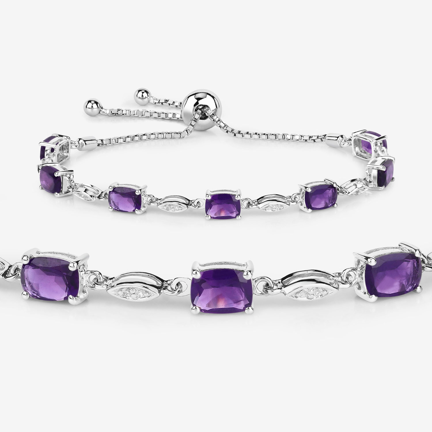 5.72 Carat Genuine Amethyst and White Topaz .925 Sterling Silver Bracelet