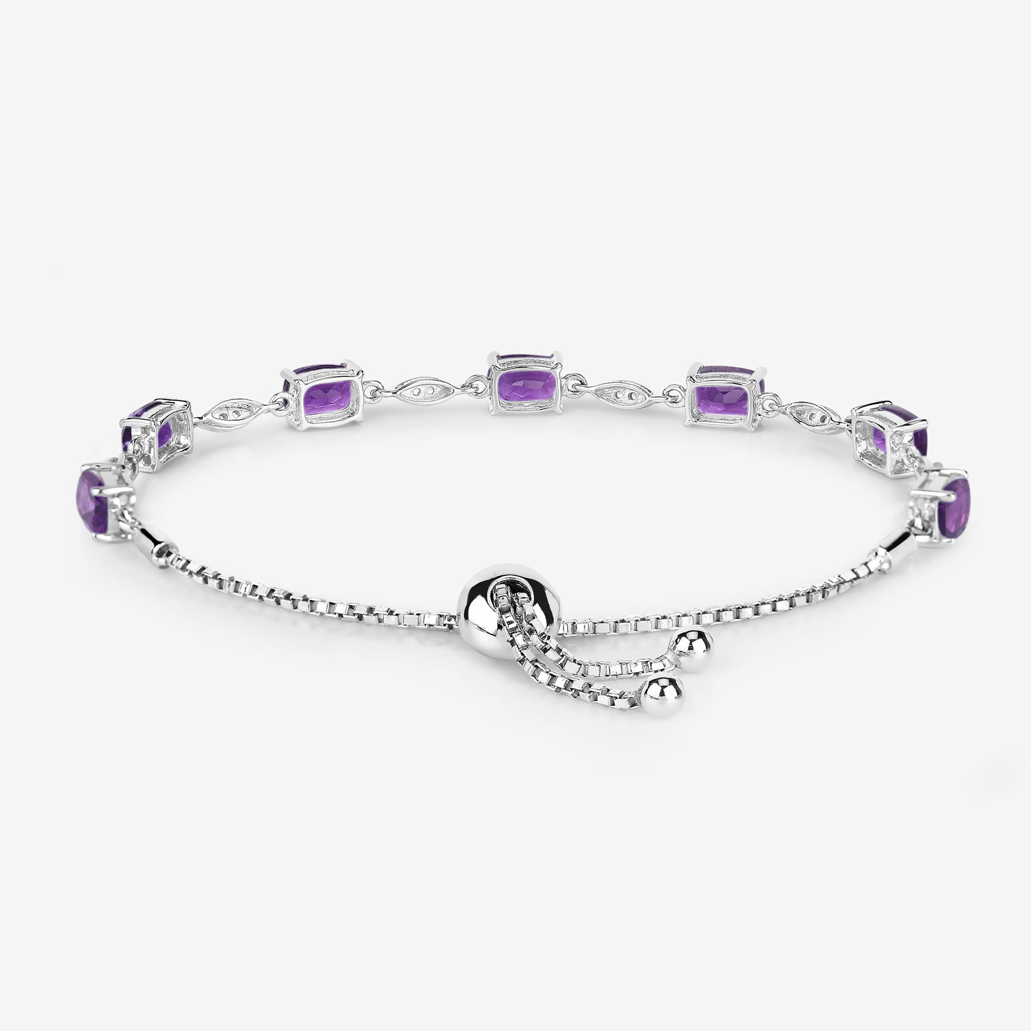 5.72 Carat Genuine Amethyst and White Topaz .925 Sterling Silver Bracelet