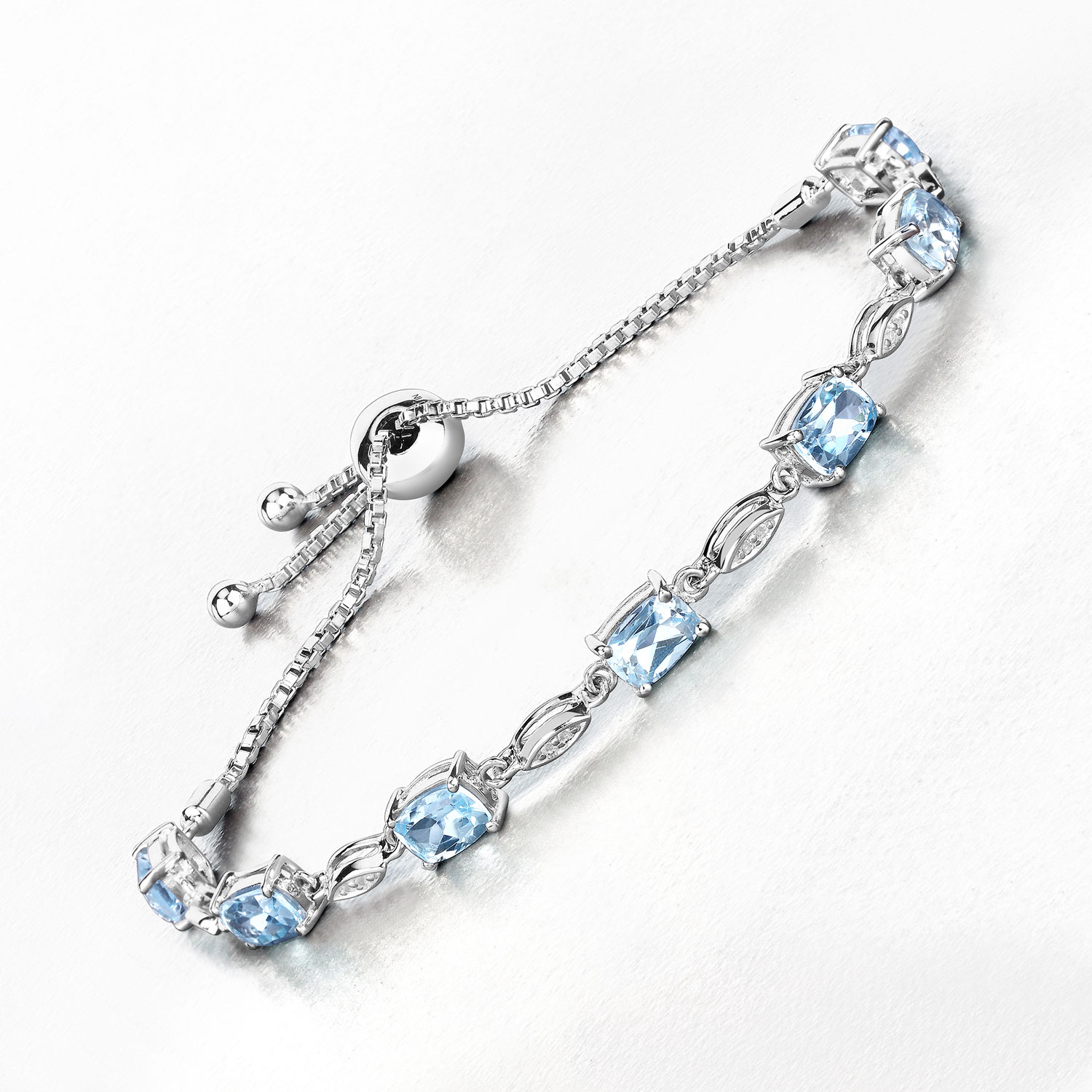 7.12 Carat Genuine Blue Topaz and White Topaz .925 Sterling Silver Bracelet