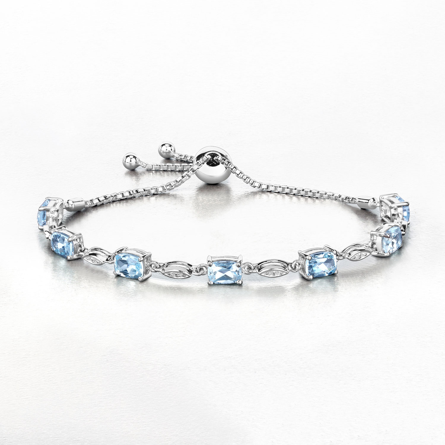7.12 Carat Genuine Blue Topaz and White Topaz .925 Sterling Silver Bracelet