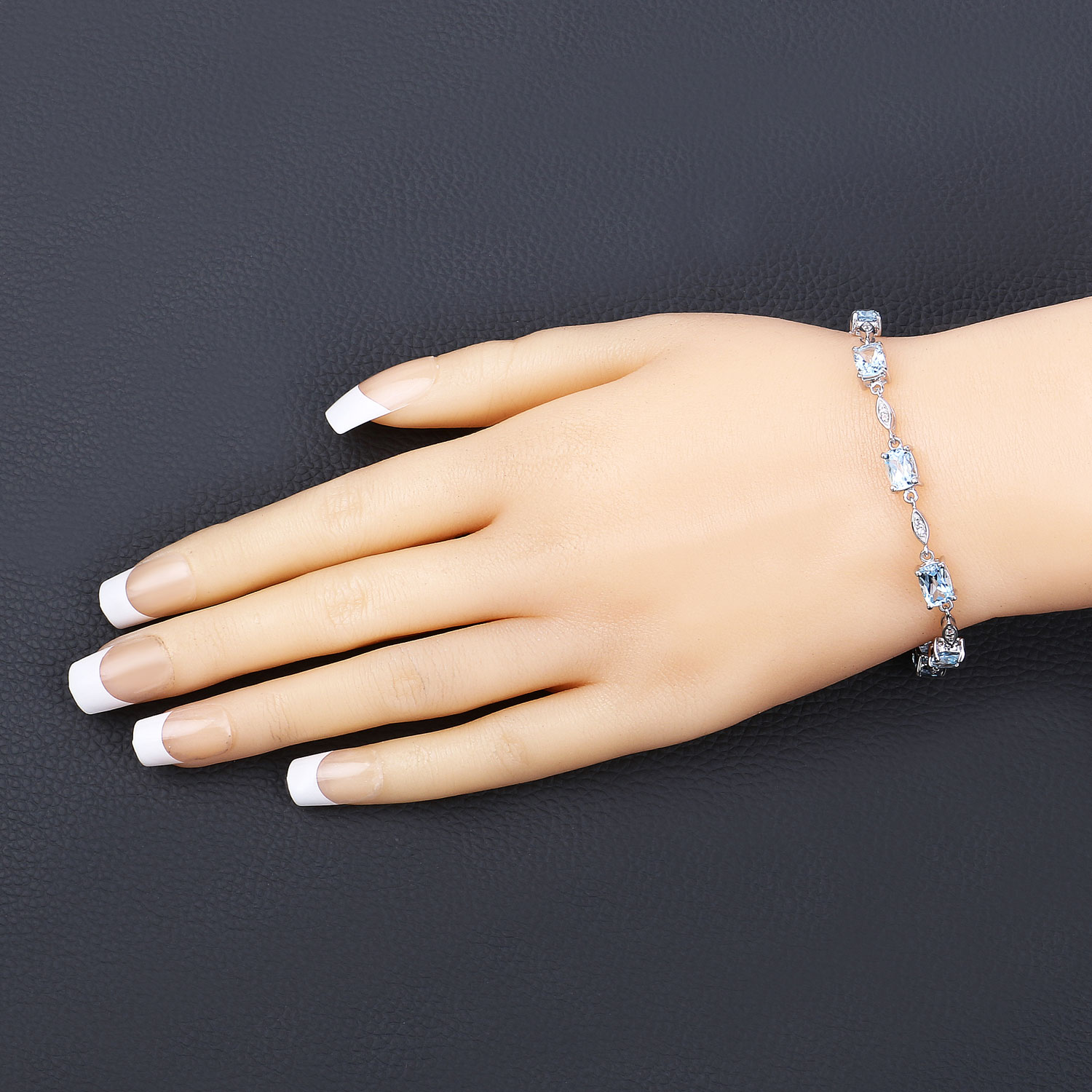 7.12 Carat Genuine Blue Topaz and White Topaz .925 Sterling Silver Bracelet